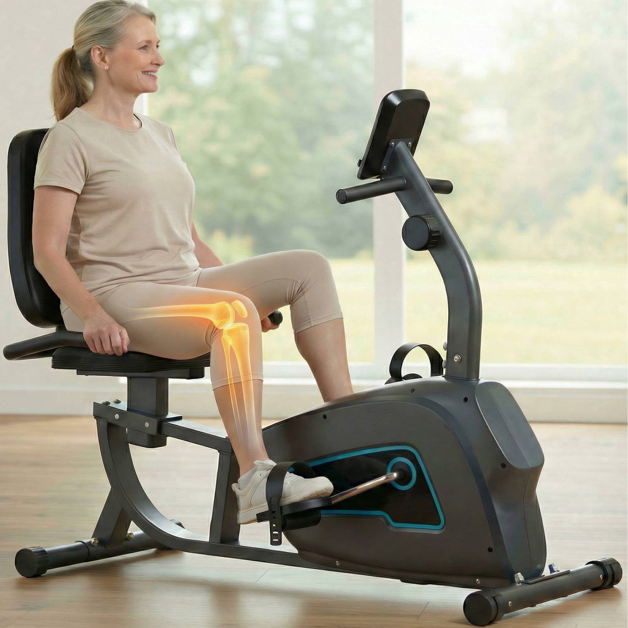 Naipo Exercise Bike Indoor Recumbent Exercise Bike Stationary with Adjustable Seat and 8 Resistance Level Seat Height Adjustment