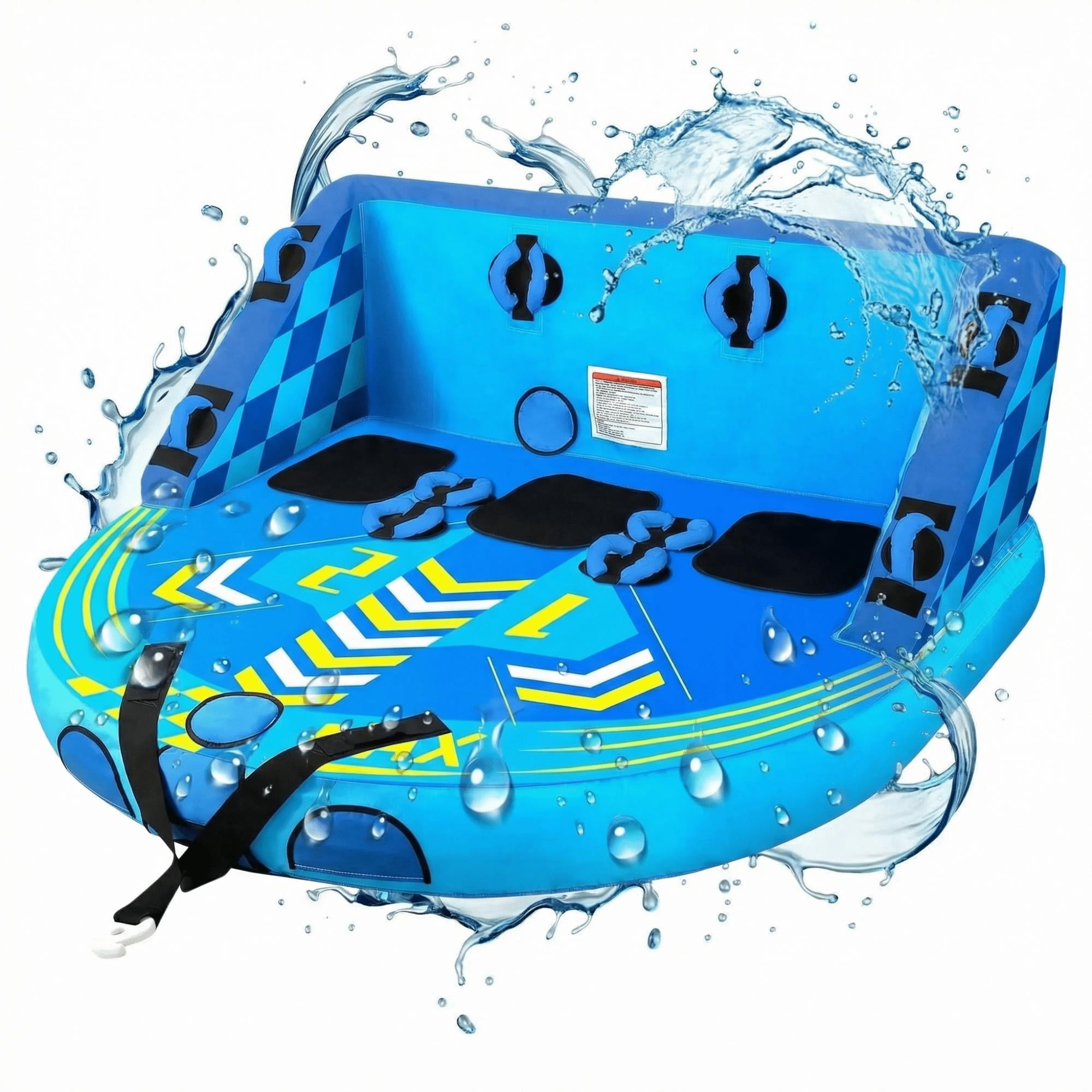 MaxKare 3 Person Inflatable Towable Tube for Boating, Waterskiing with EVA Foam Seat Pads-Blue