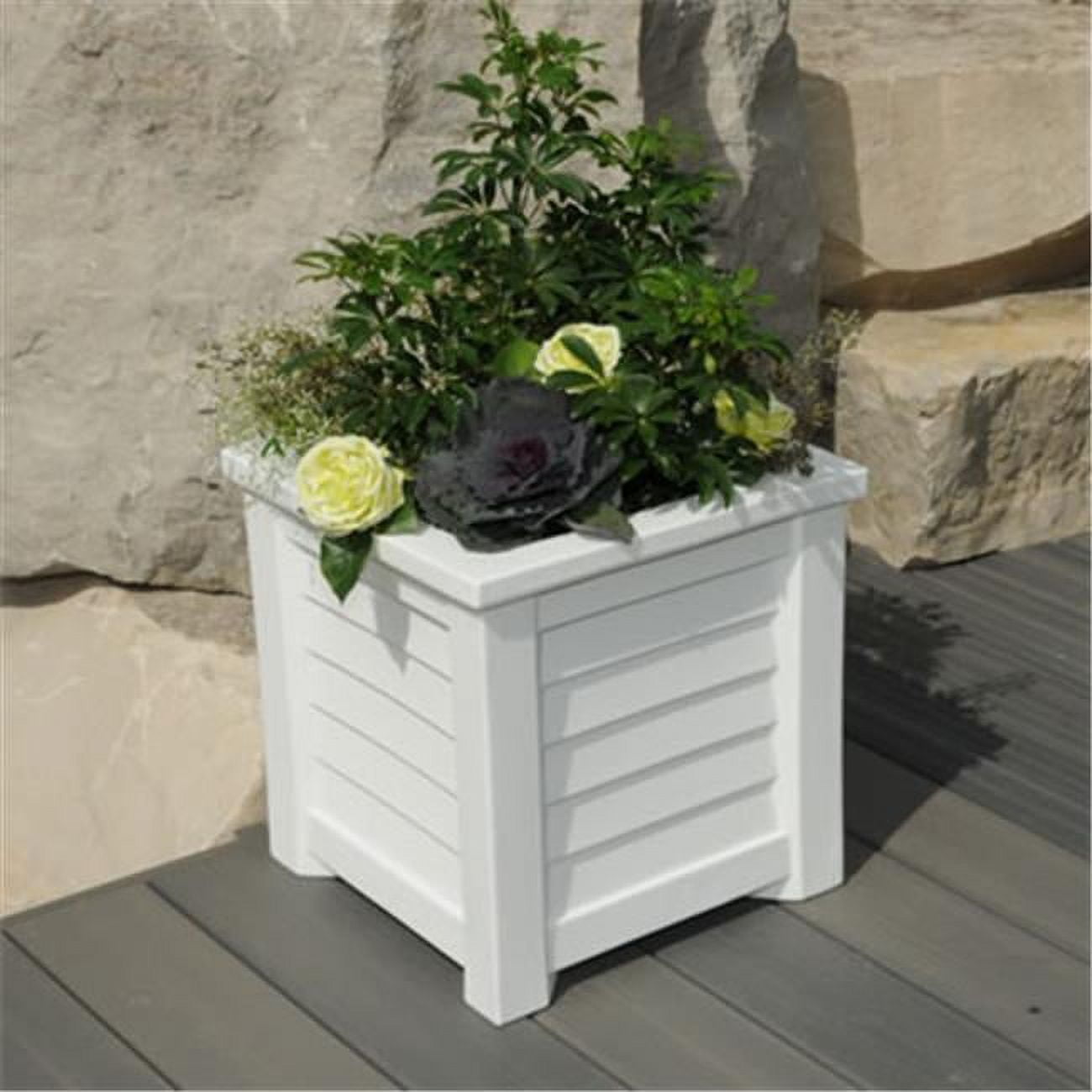 Mayne Lakeland 16" x 16" x 16" Square White Self Watering Plastic Planter