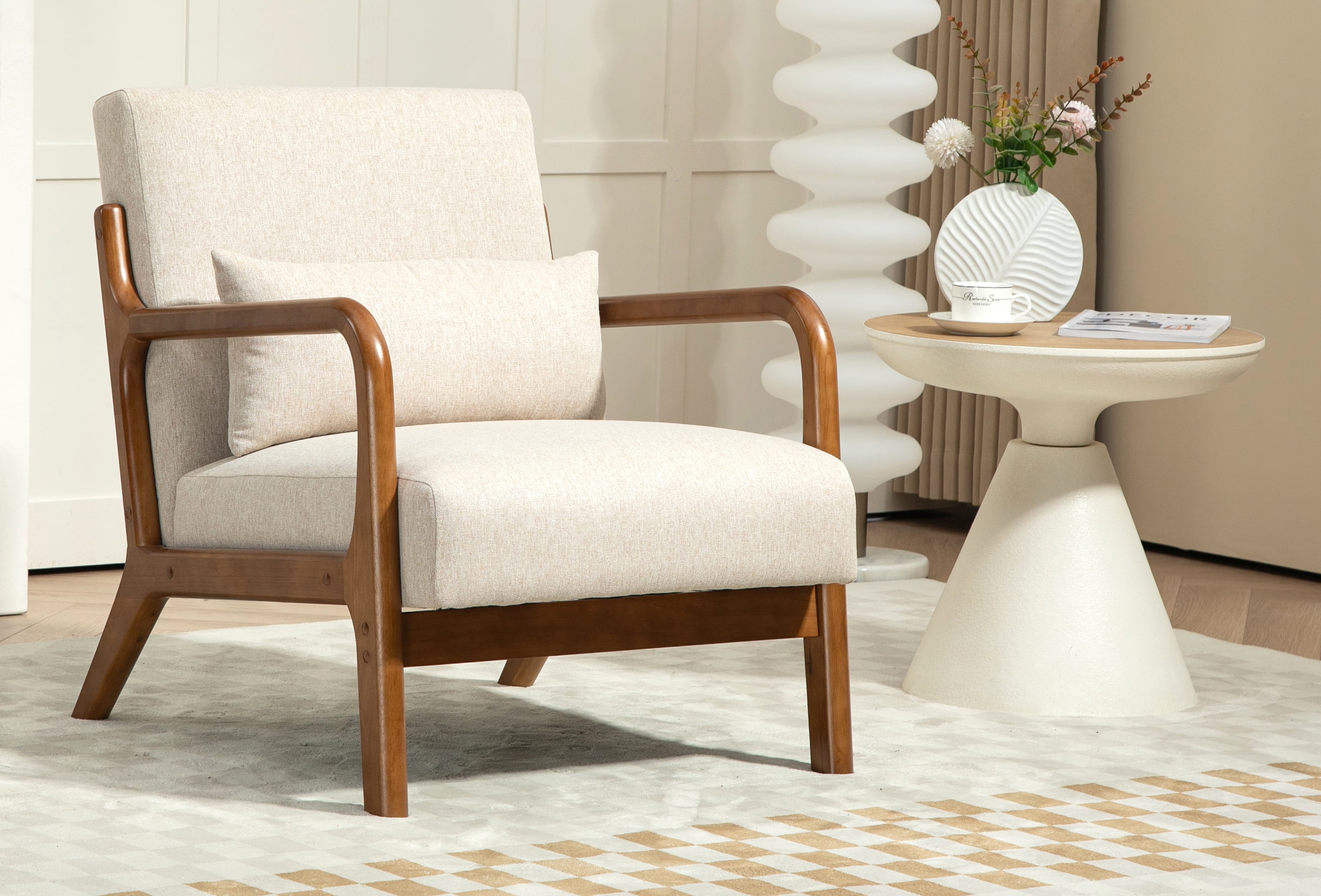 Mainstays Wood Arm Accent Chair, Beige