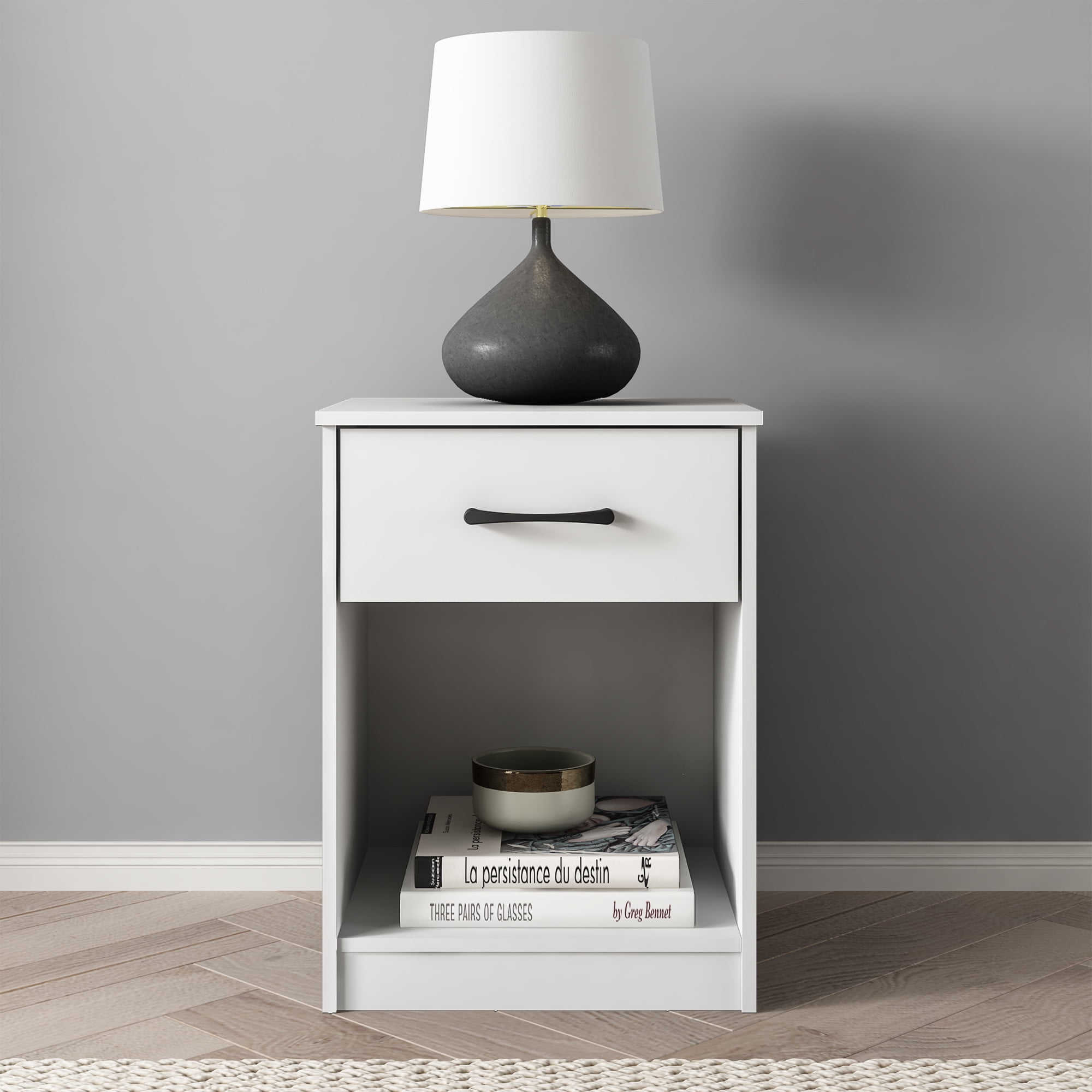 Mainstays Ardent Nightstand with 1 Drawer, White