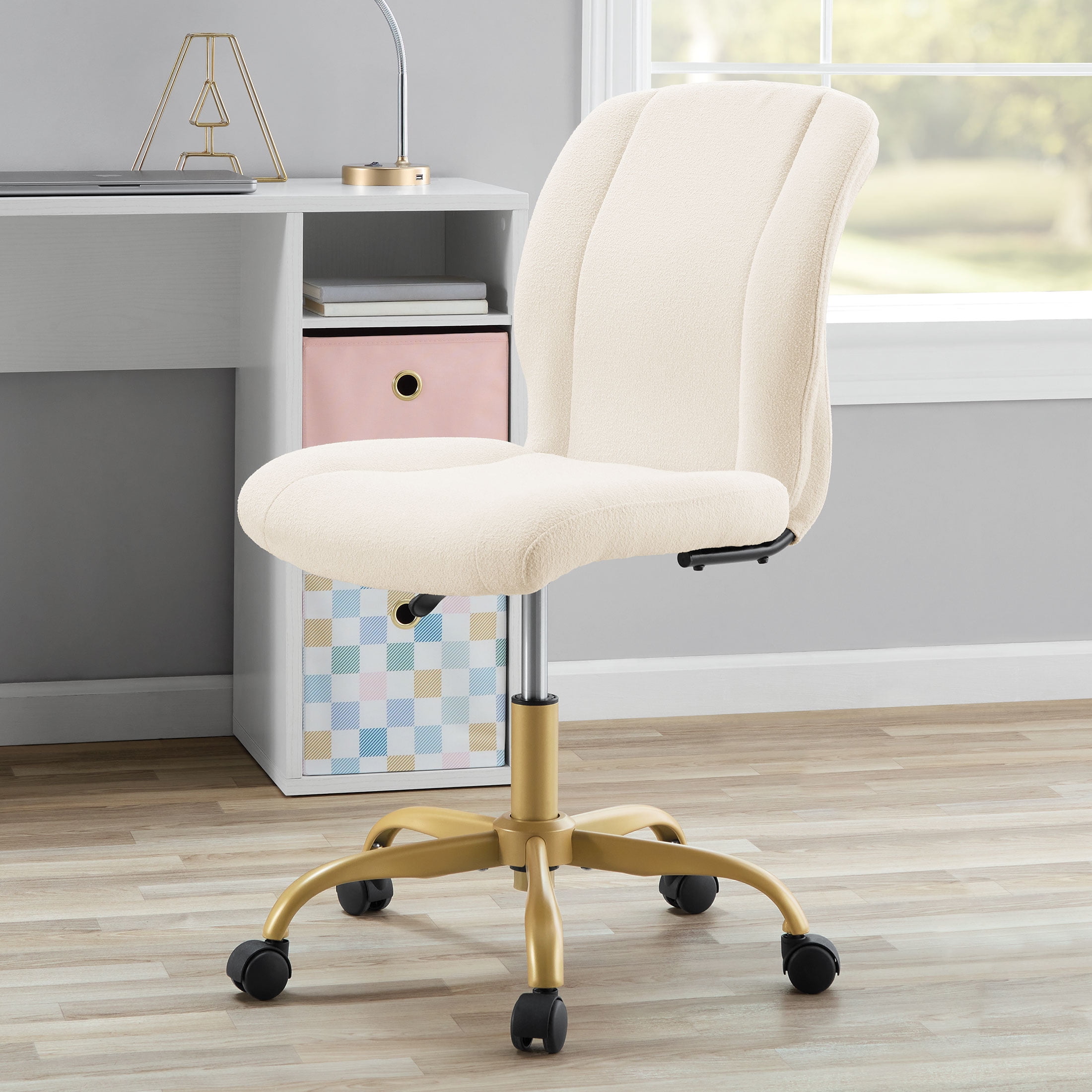 Mainstays Bouclé Armless Office Chair for Adults and Teens, Cream