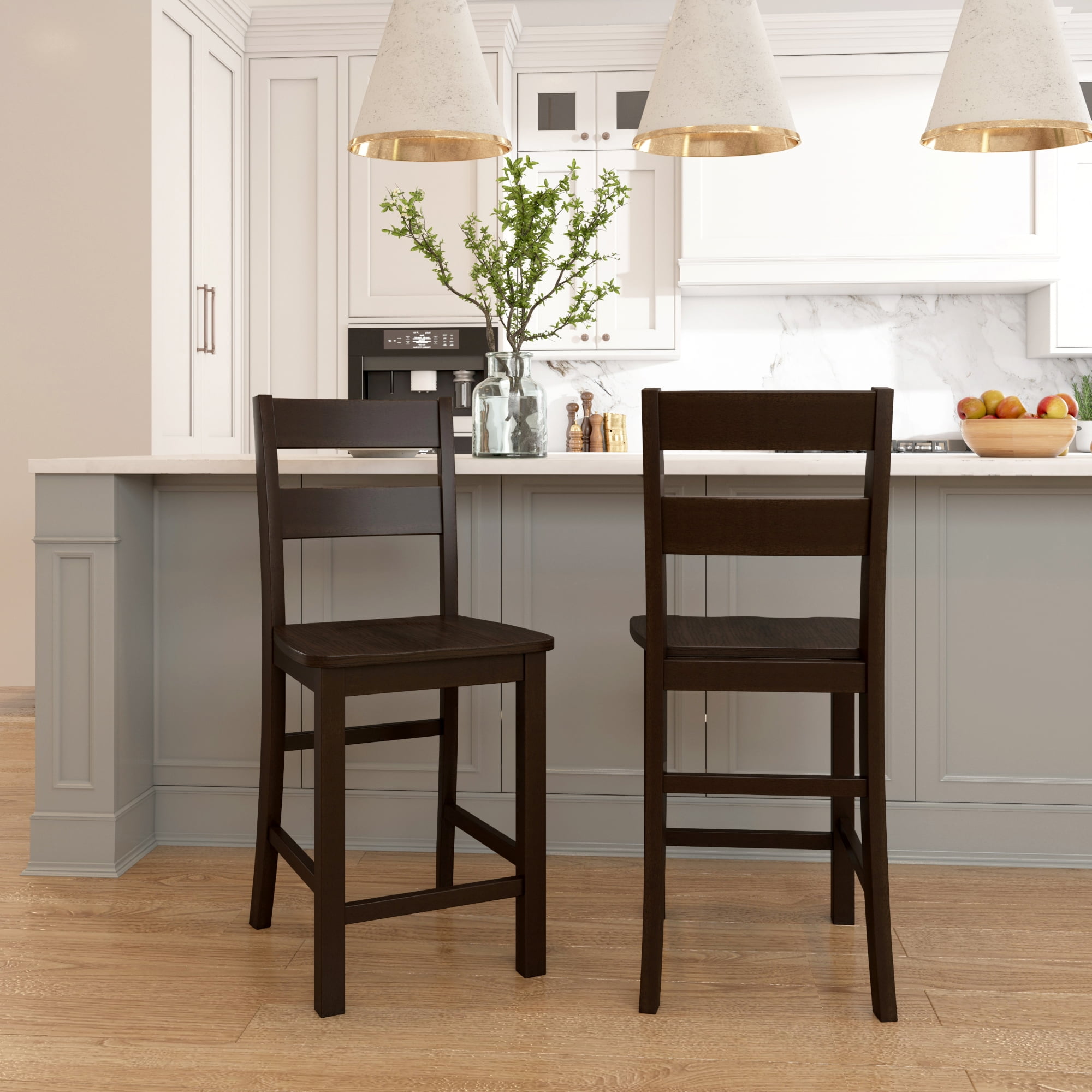 Mainstays Eastwood Full Back Adjustable Height Barstool with Leg Extensions, 2 Pack, Brown