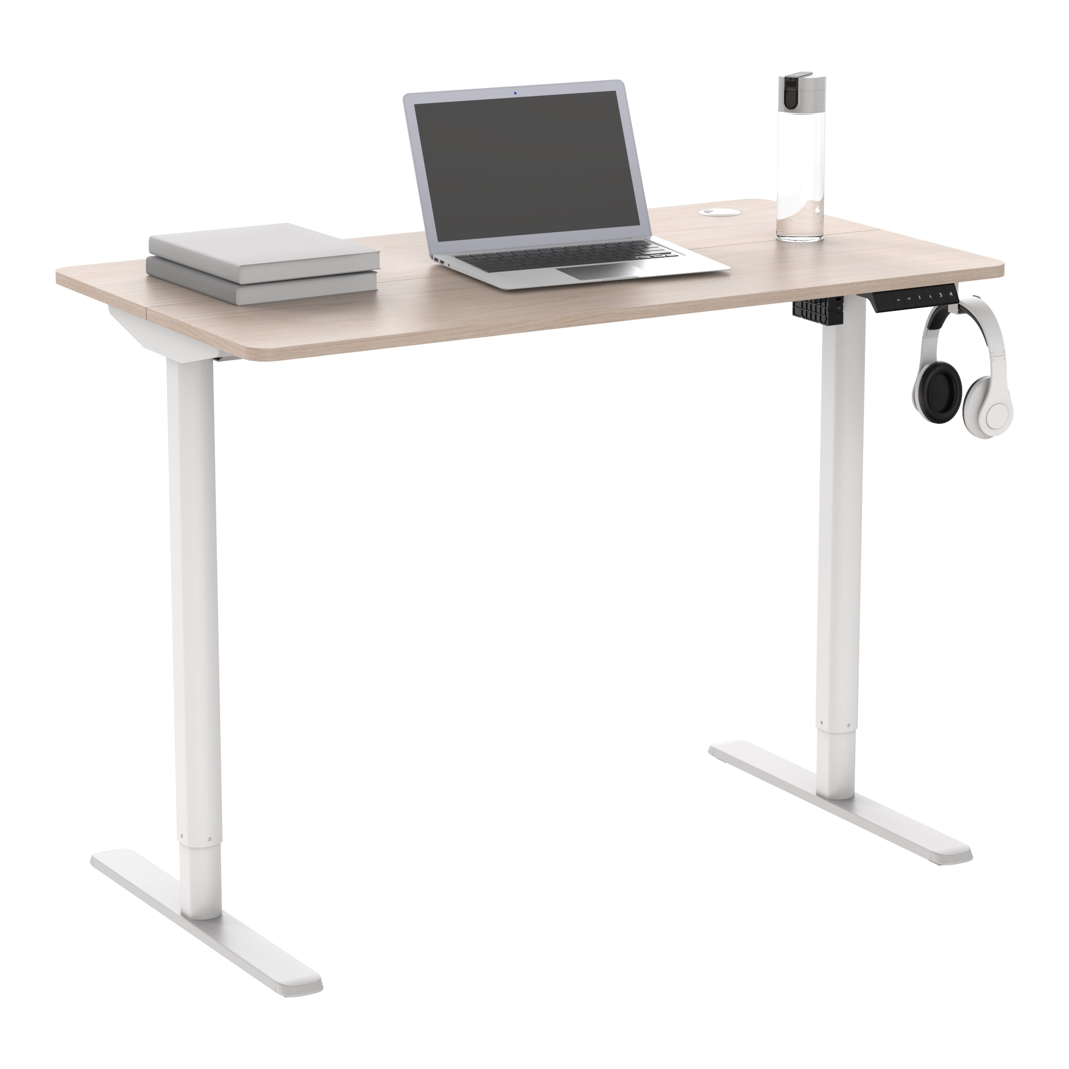 Mainstays Electric Standing Desk, Height Adjustable Desk, 44 x 24 Inches Ergonomic Stand Up Desk with Four Height Memory Presets, Headphone Hook and Cable Management, Natural Top