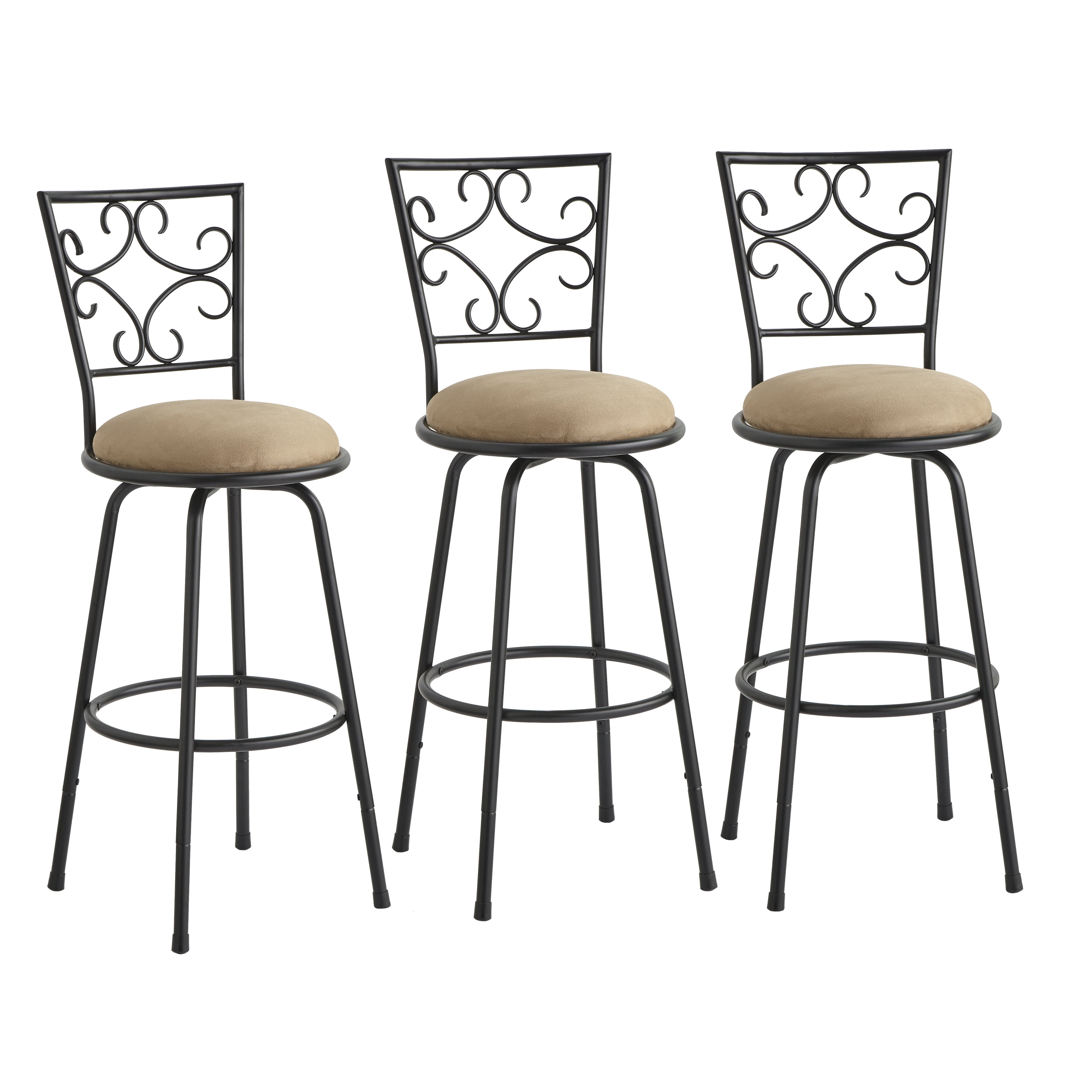 Mainstays Gillian Adjustable Height Swivel Barstool, Black/Tan, Set of 3