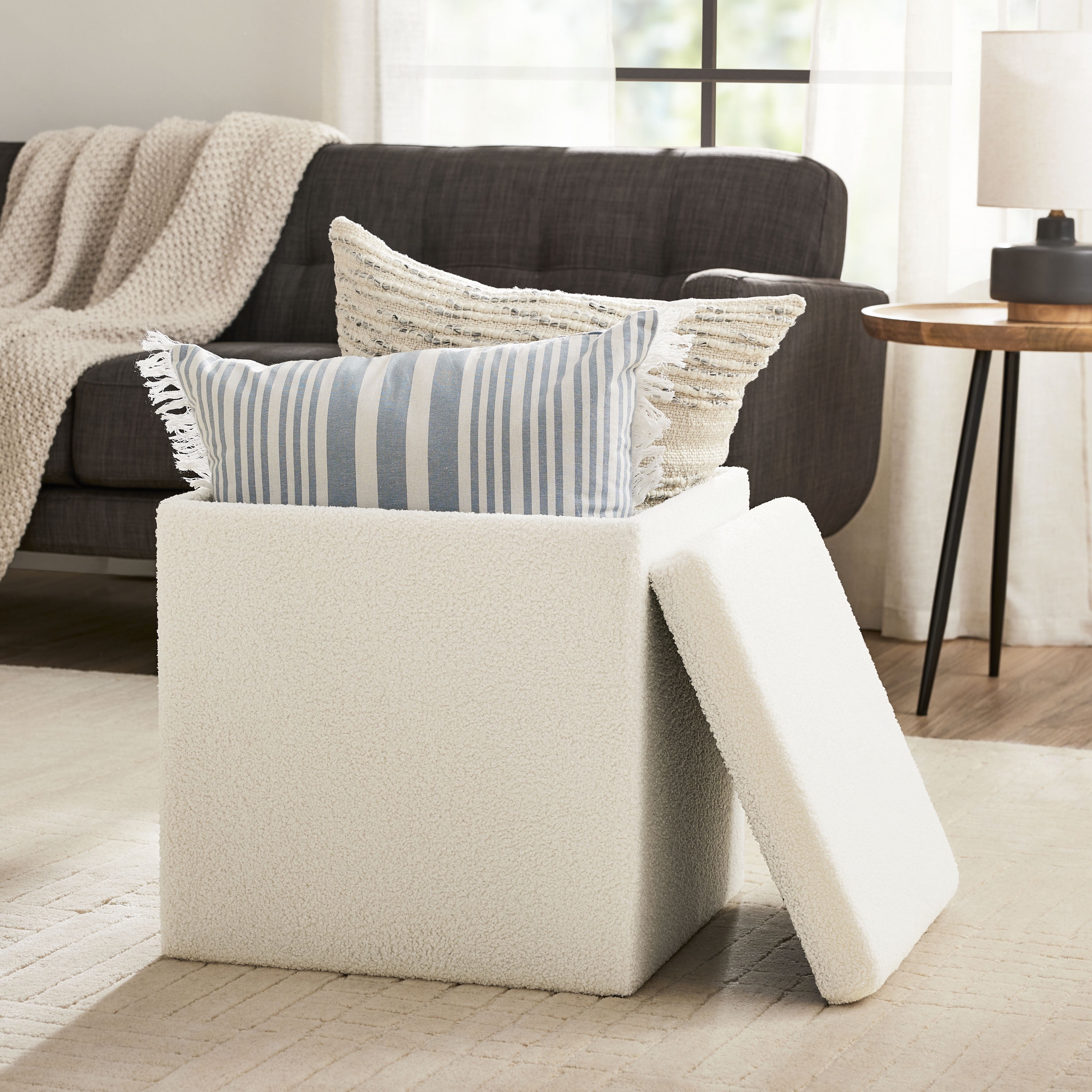 Mainstays Large Cube Storage Ottoman, Cream