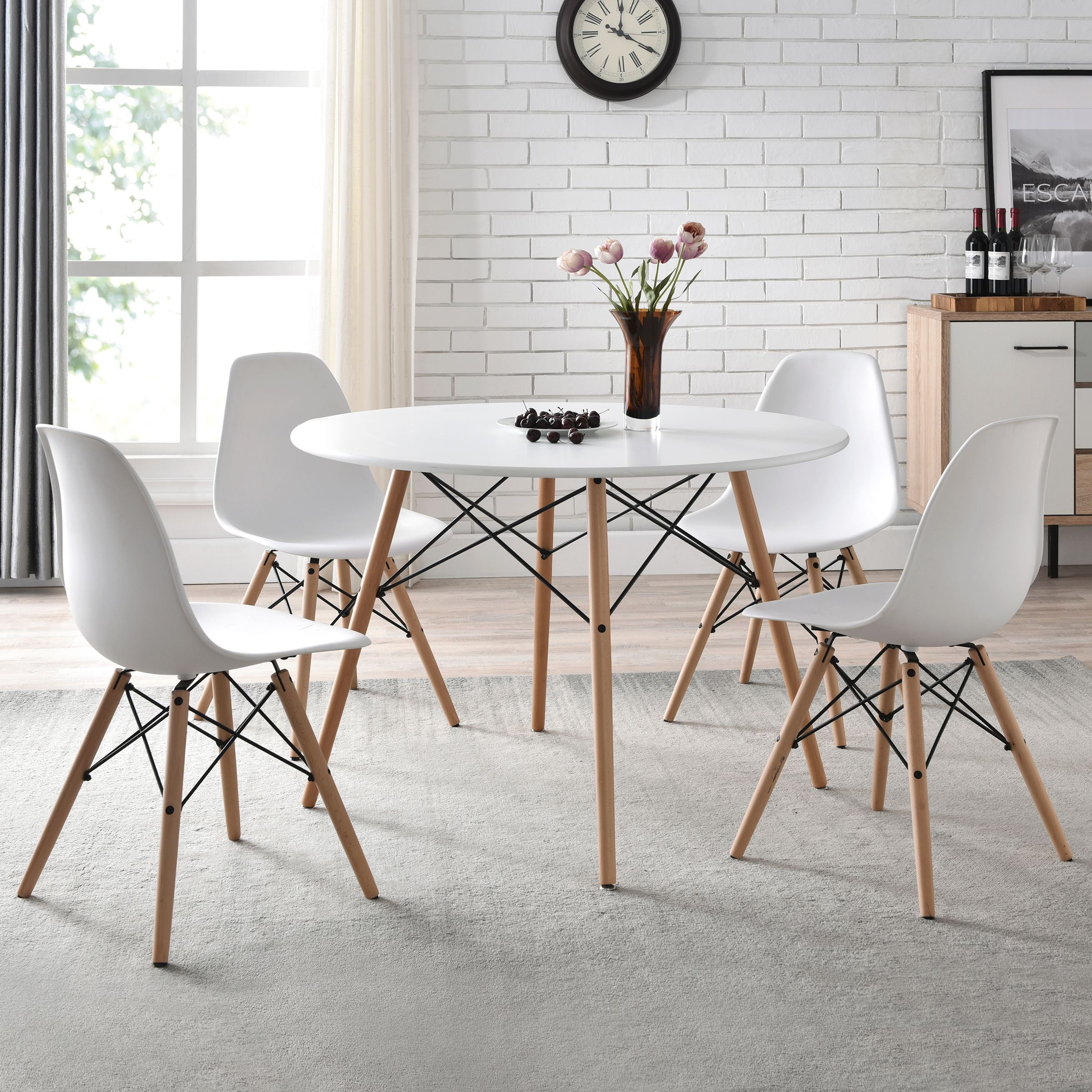 Mainstays Mid-Century Modern Dining Chair, Set of 4, White and Beech Color for Indoor