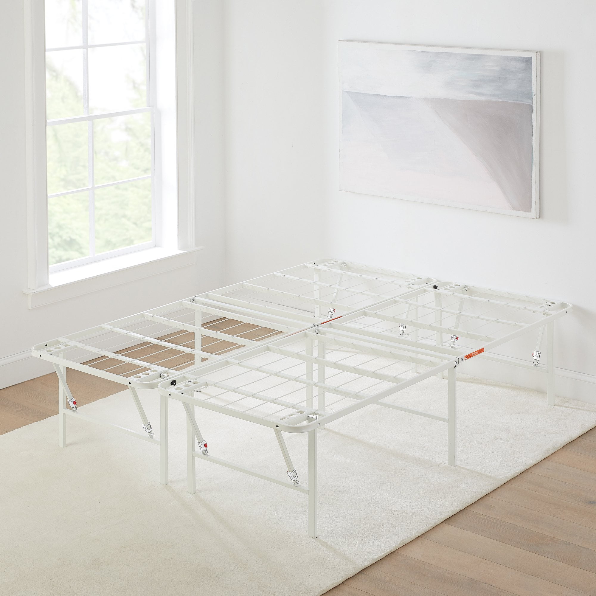 Mainstays Queen 14" White High Profile Foldable Steel Platform Bed Frame with Storage Space Under Frame