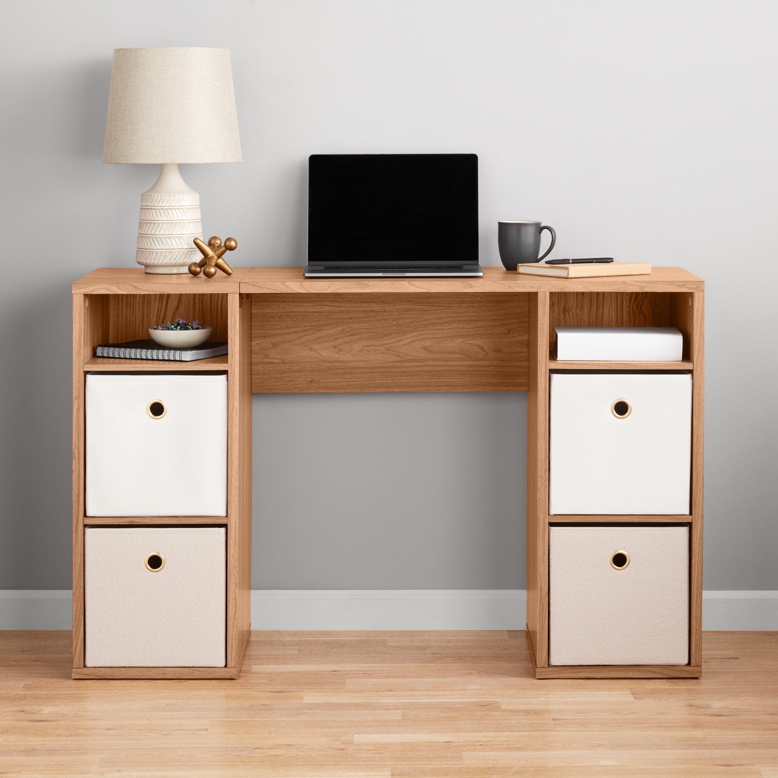 Mainstays 4-Cube Storage Desk, Warm Walnut