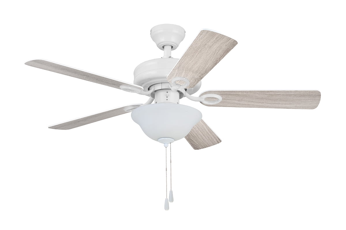 Mainstays 44" White Traditional Indoor Ceiling Fan with Light, 5 Blades, Pull Chains & Reverse Airflow,