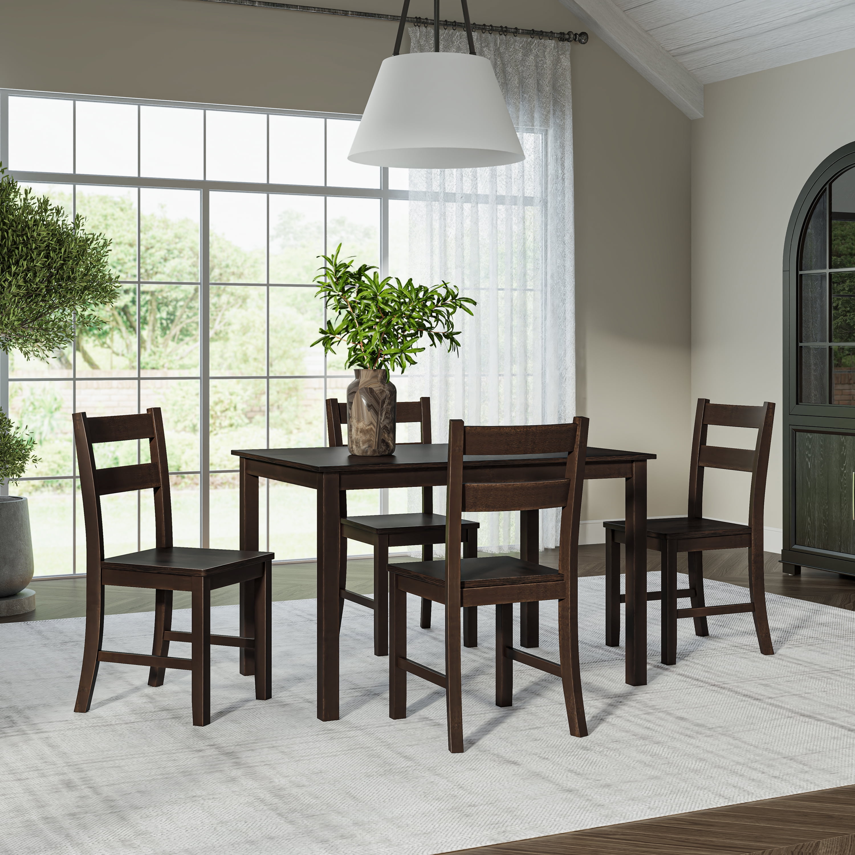 Mainstays Eastwood 5 Piece Wooden Dining Set, Dark Brown