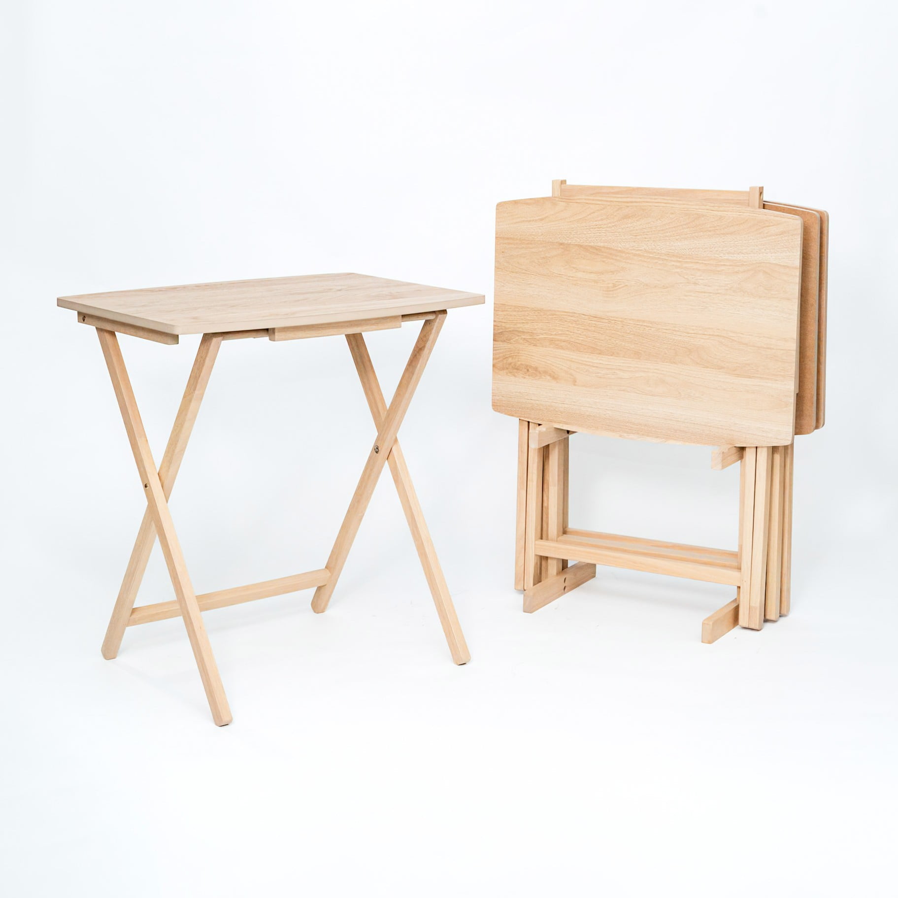 Mainstays XL Oversized Folding Tray Table Set of 4 with Rack, Natural