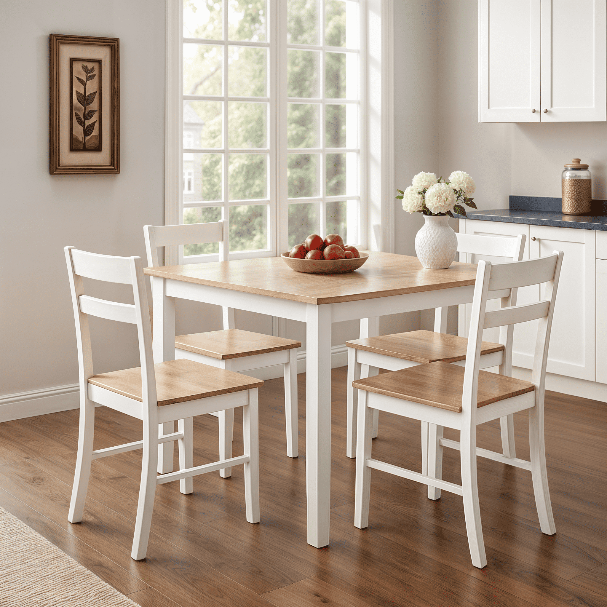 Mainstays 5-Piece Dining Set, 1 Table and 4 Chairs, White, MDF and Rubberwood, Indoor, 46" L x 29" W x 30" H Table
