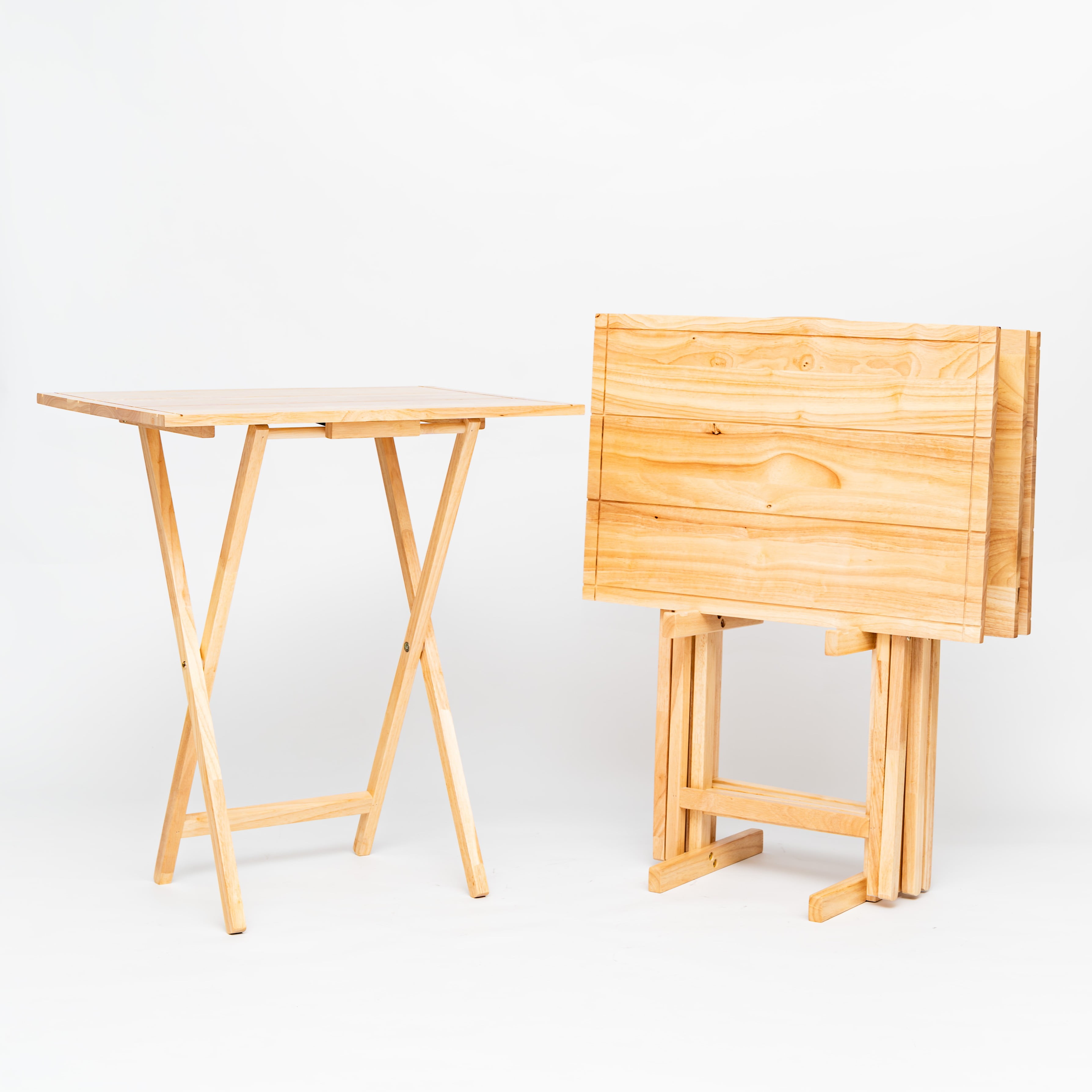 Mainstays Folding XL Oversize TV Tray Set of 4 with Storage Rack, Farmhouse Natural Finish