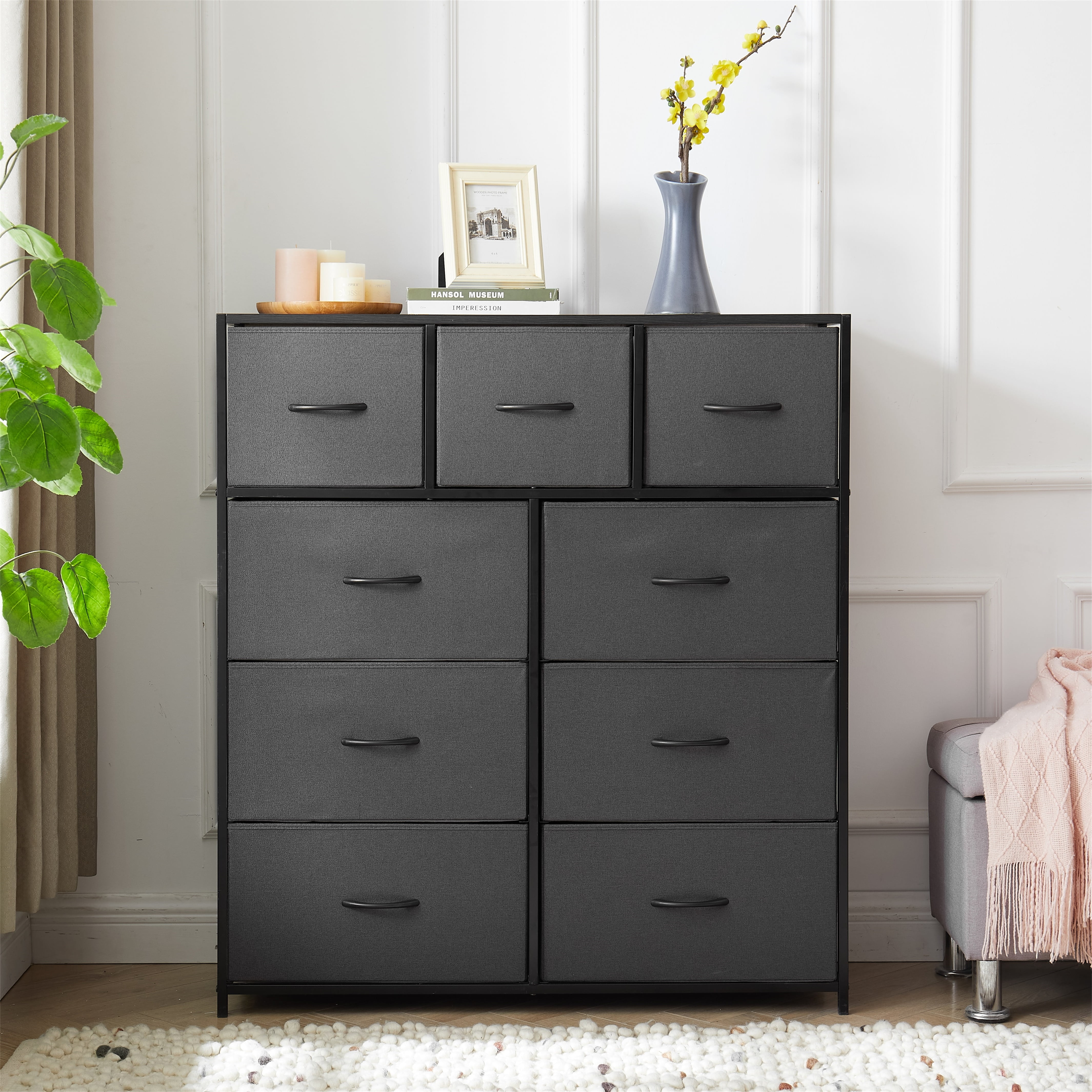 Mainstays 9 Drawer Fabric Dresser for Bedroom 40" Wide x 45" Tall, Grey