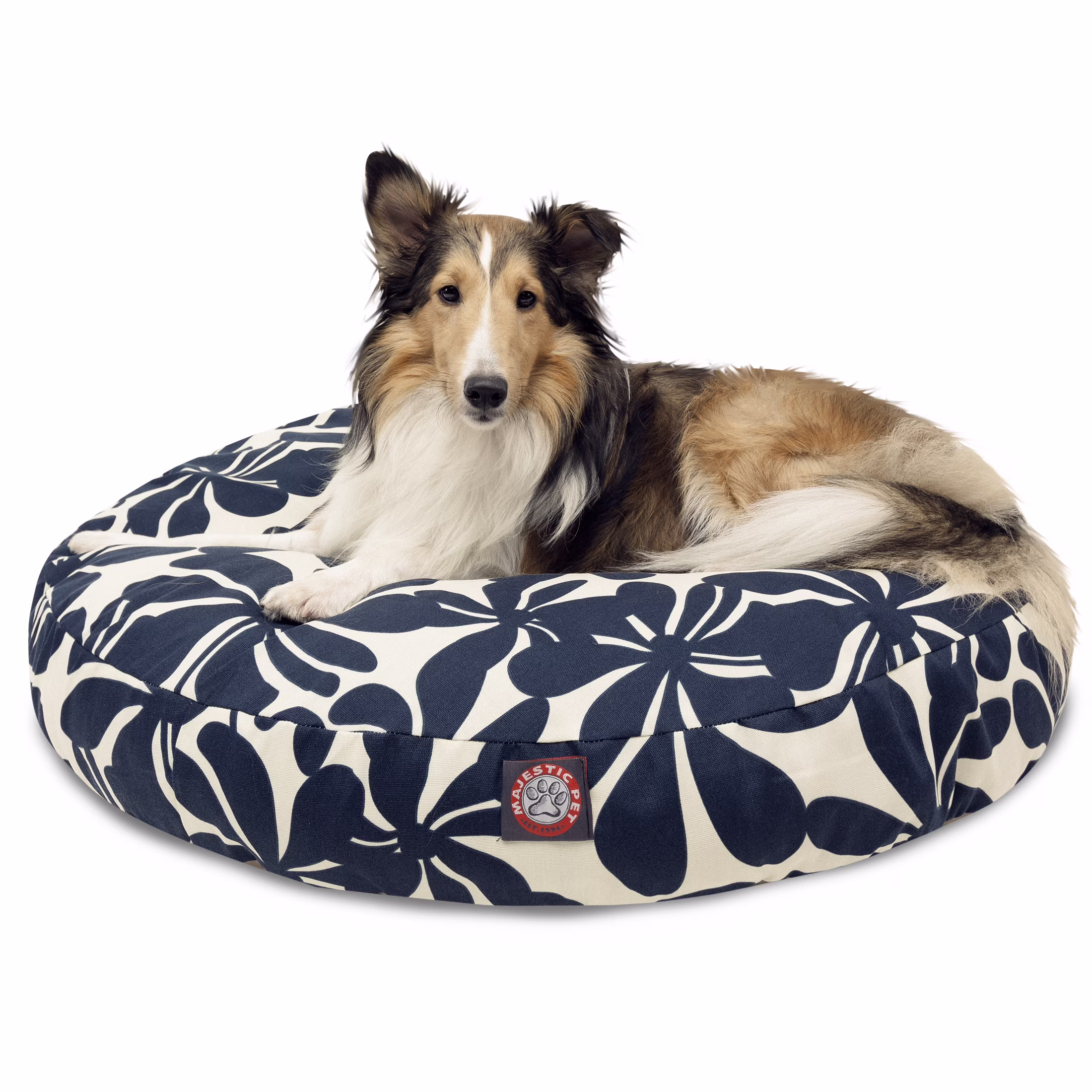 Majestic Pet | Plantation Round Pet Bed For Dogs, Removable Cover, Navy Blue, Medium