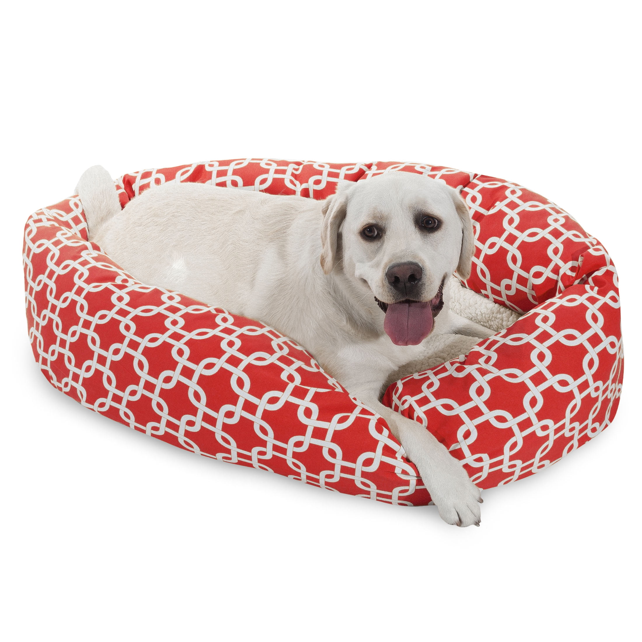 Majestic Pet Sherpa Links Bagel Pet Bed for Dogs, Calming Dog Bed Washable, Large, Red