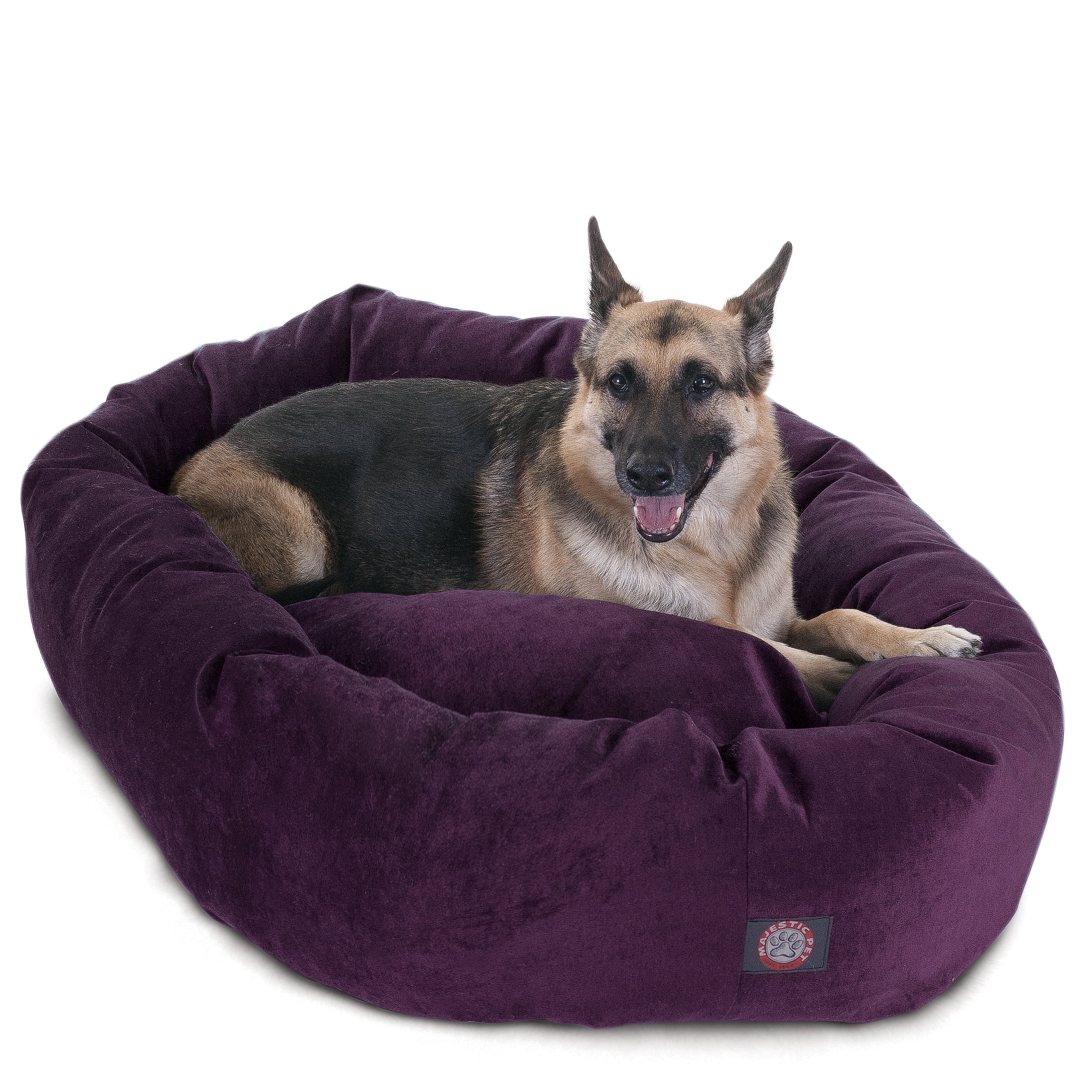 Majestic Pet Villa Velvet Bagel Pet Bed for Dogs, Calming Dog Bed Washable, Extra Large, Aubergine