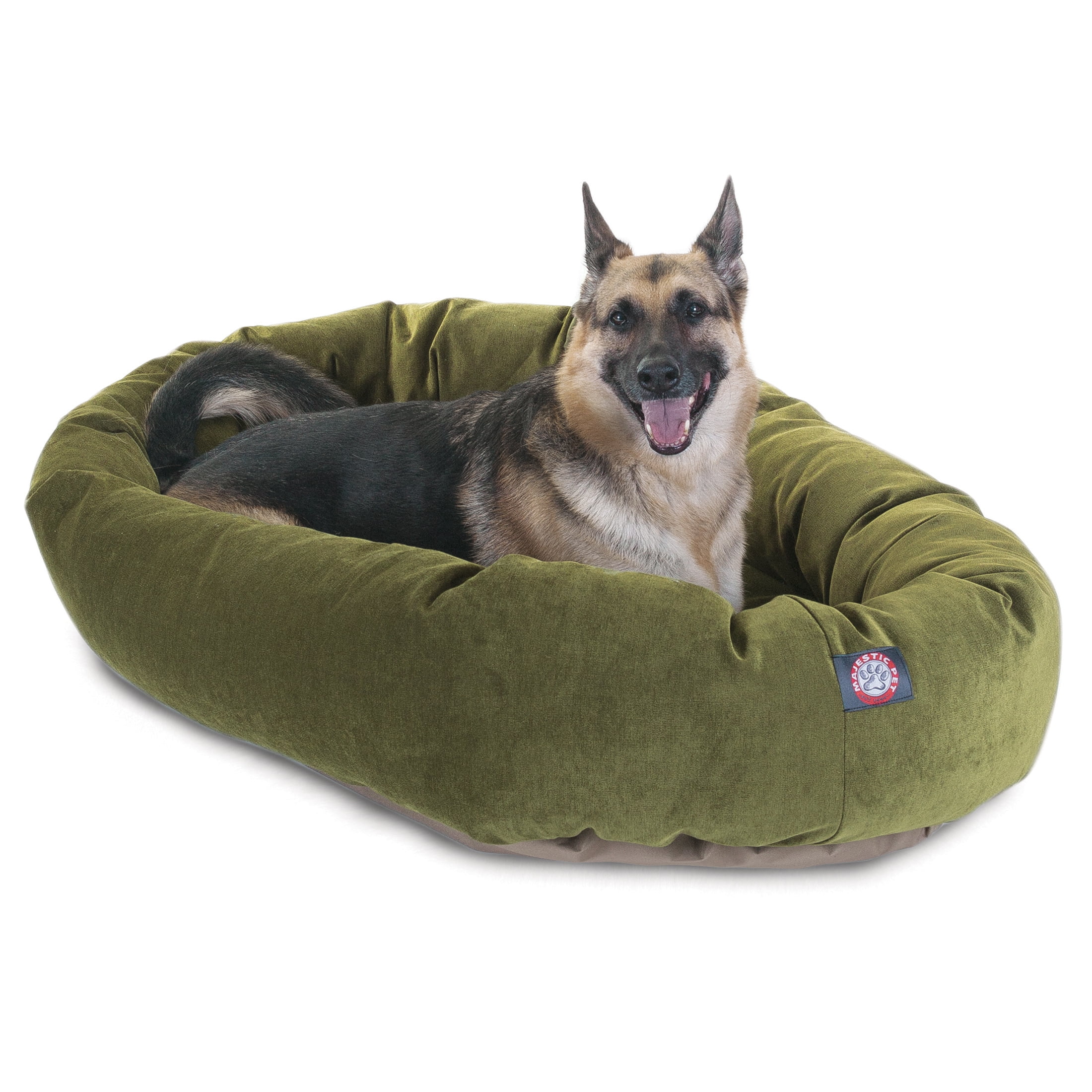 Majestic Pet Villa Velvet Bagel Pet Bed for Dogs, Calming Dog Bed Washable, Extra Large, Fern