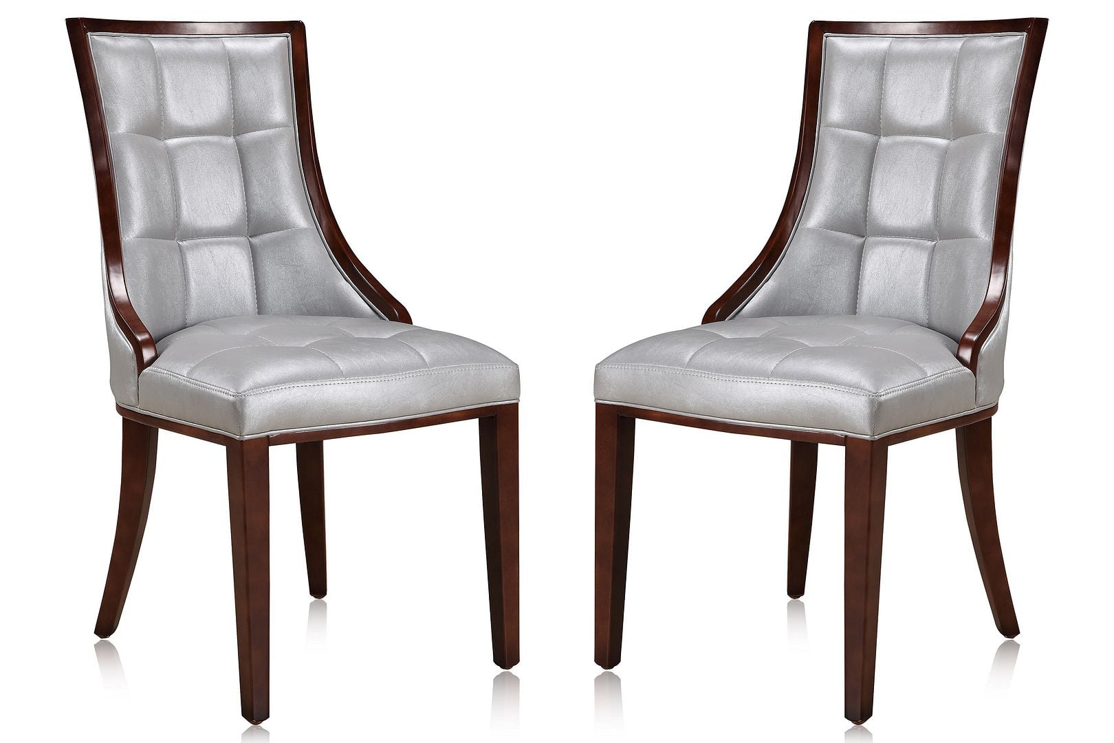 Manhattan Comfort Fifth 18.5" Faux Leather Dining Chair in Silver (Set of 2)