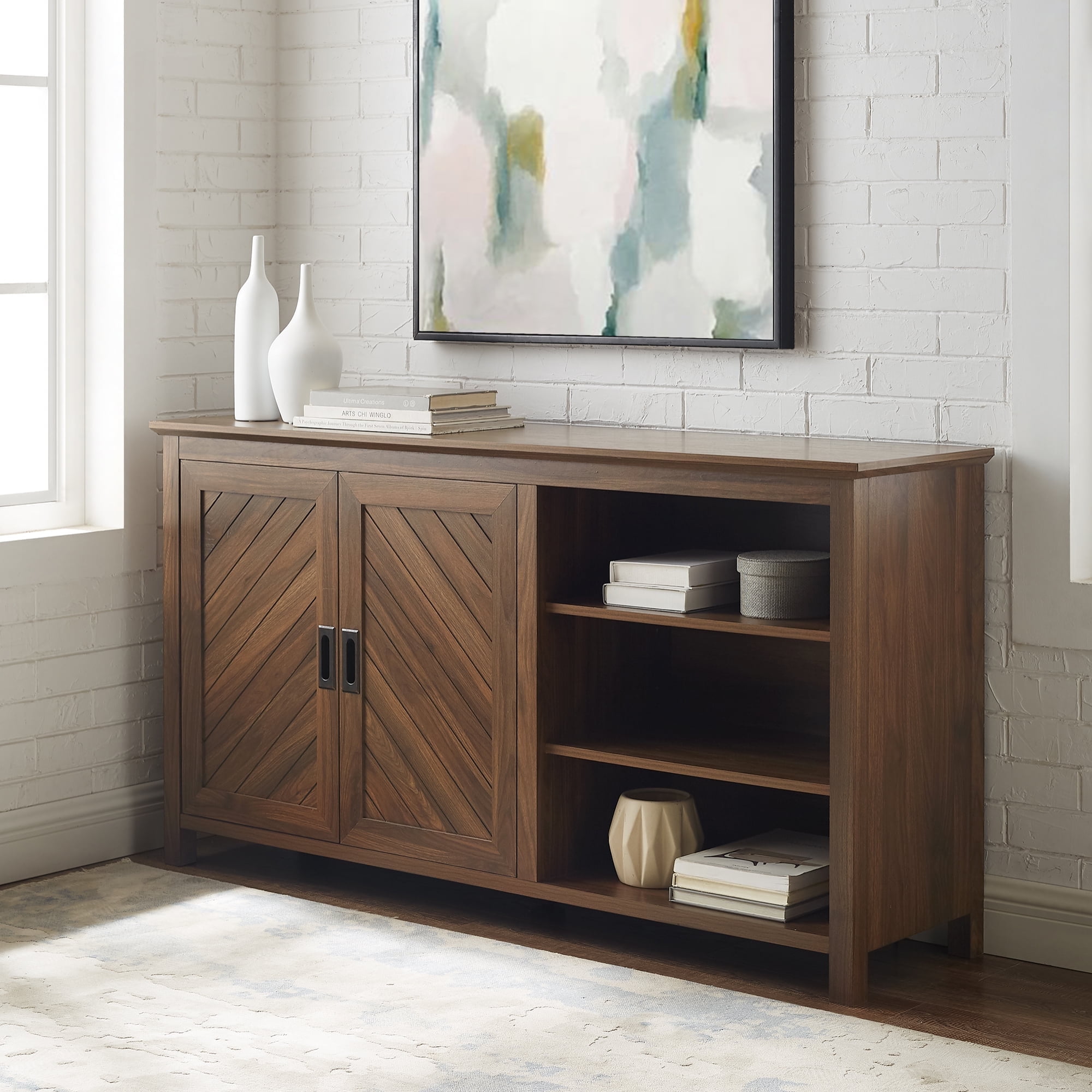 Walker Edison Transitional 2 Door Sideboard, Dark Walnut