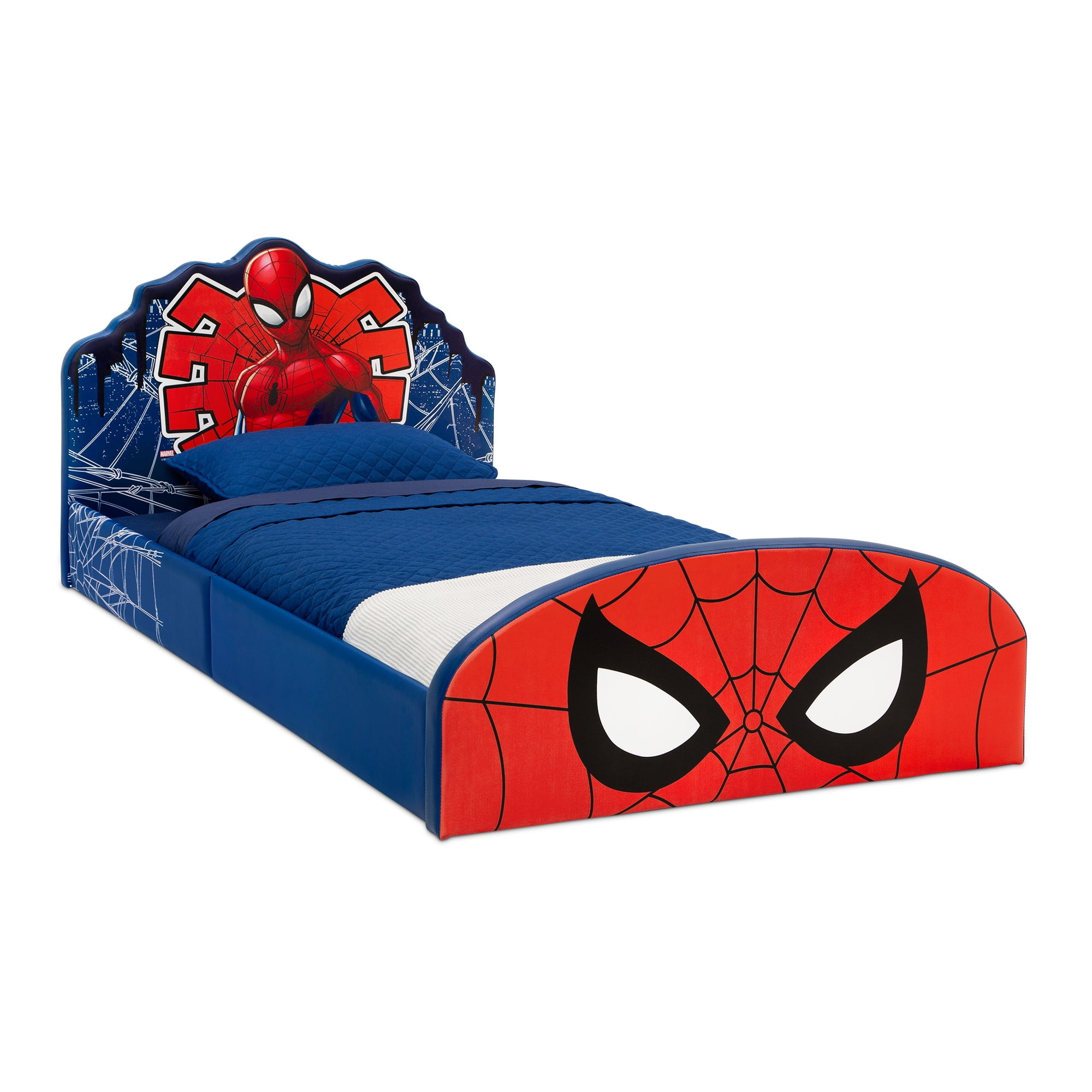 Marvel Spider-Man Upholstered Twin Bed by Delta Children, Red/Blue