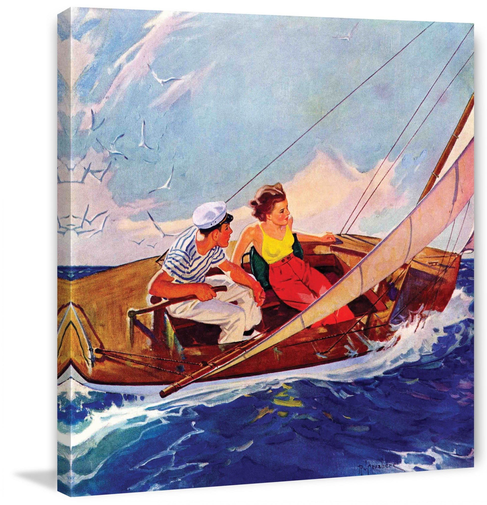 Marmont Hill Couple Sailing by R.J. Cavaliere Painting Print on Canvas