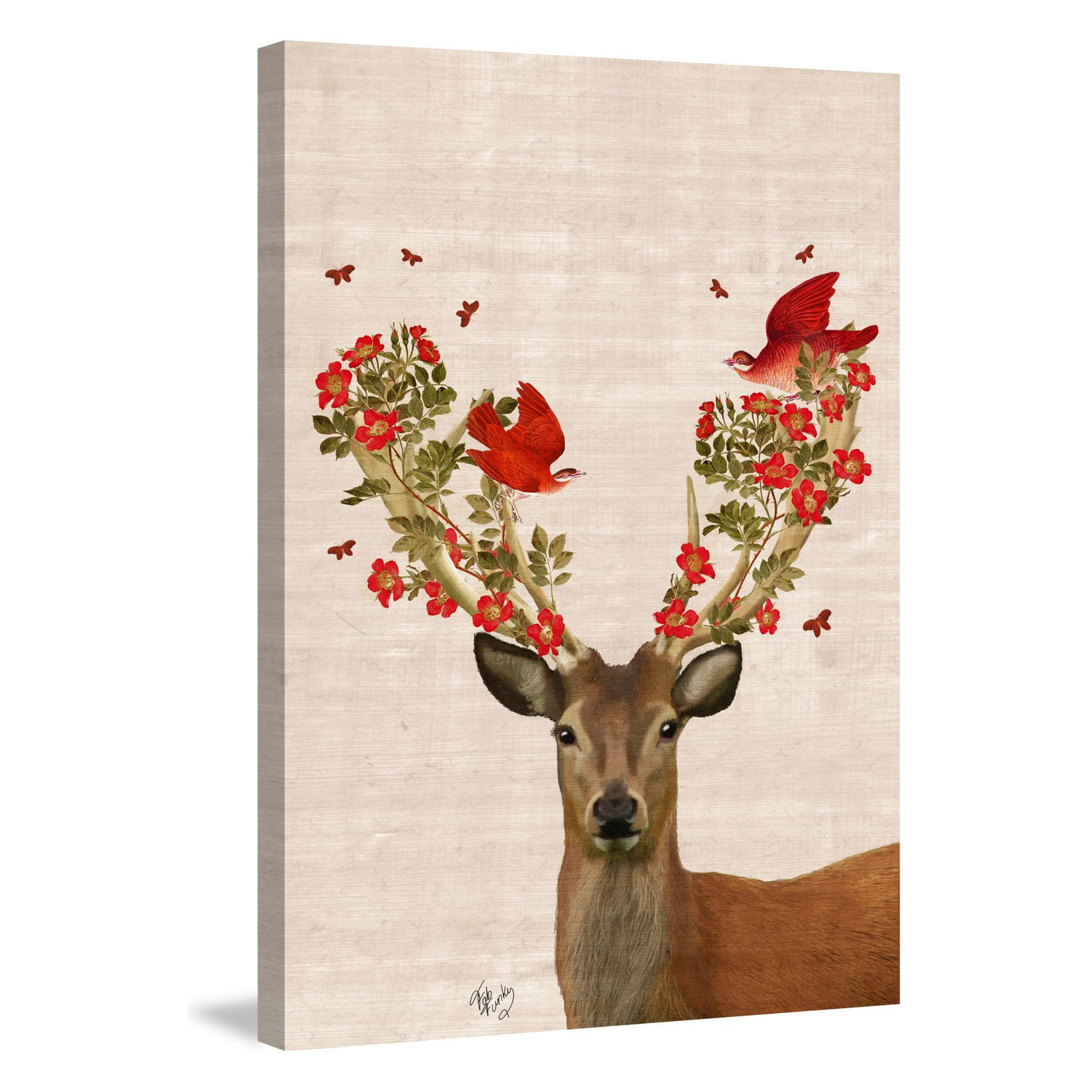 Marmont Hill Deer and Love Birds Painting Print on Wrapped Canvas Wall Art