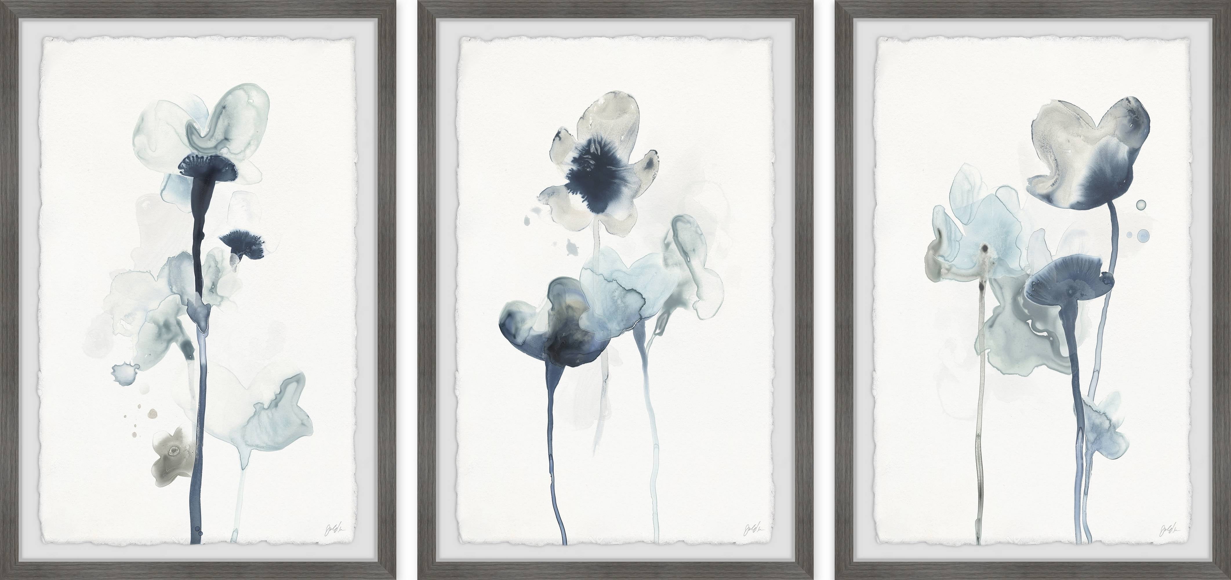 Marmont Hill Printed Flowers Framed Art Prints, Set of 3