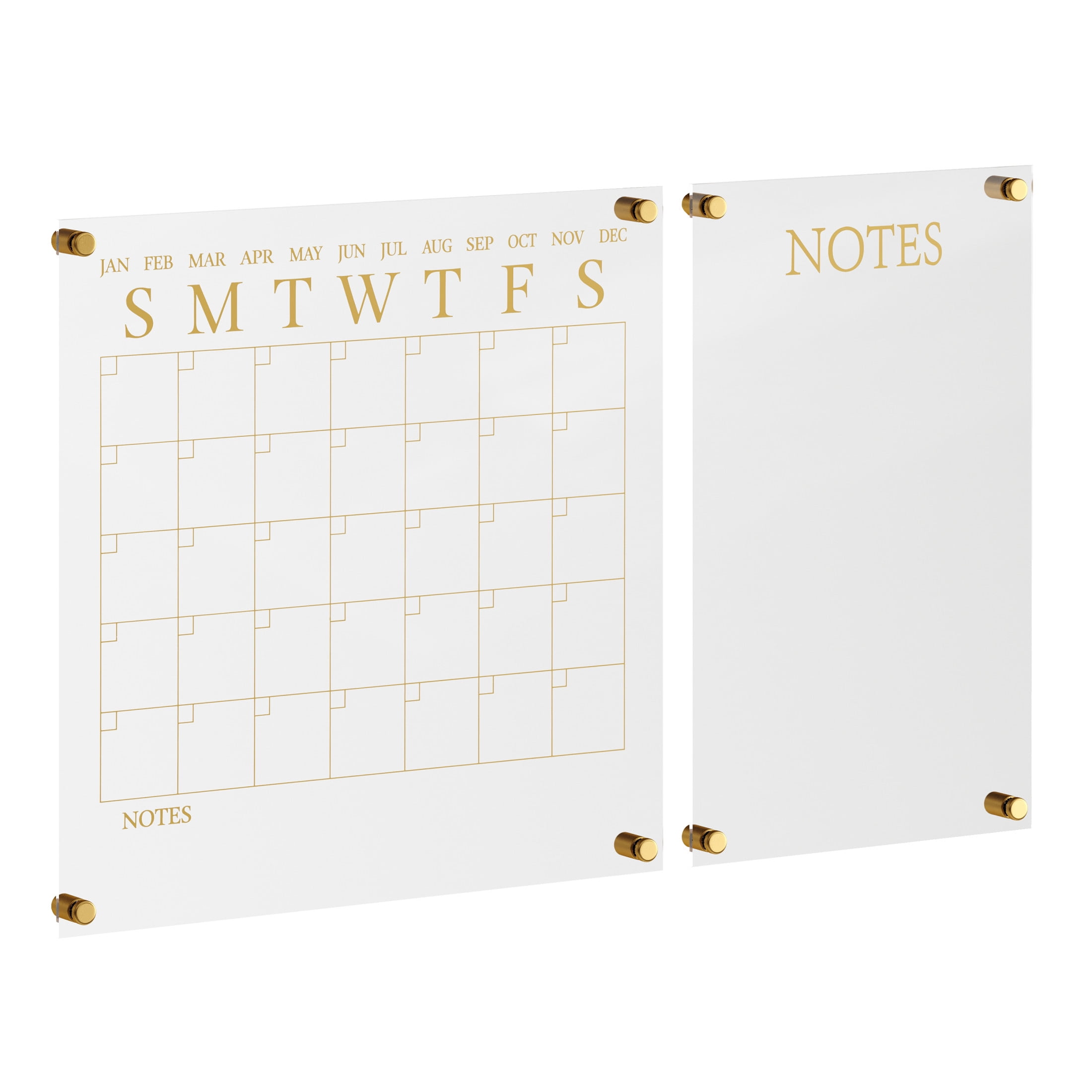 Martha Stewart Grayson Acrylic Wall Calendar and Notes Board Set with Dry Erase Marker and Mounting Hardware, Clear with Gold Print