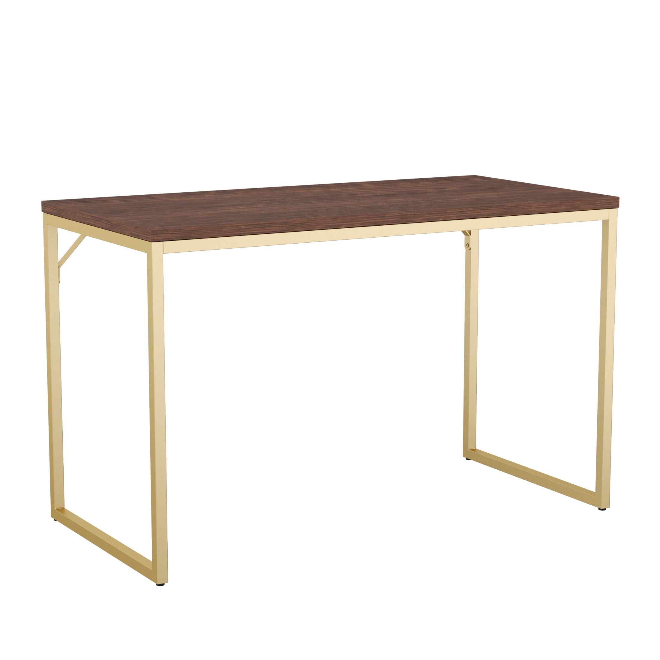 Martha Stewart Noah Home Office Parsons Desk in Walnut Wood Grain with Polished Brass Metal Frame