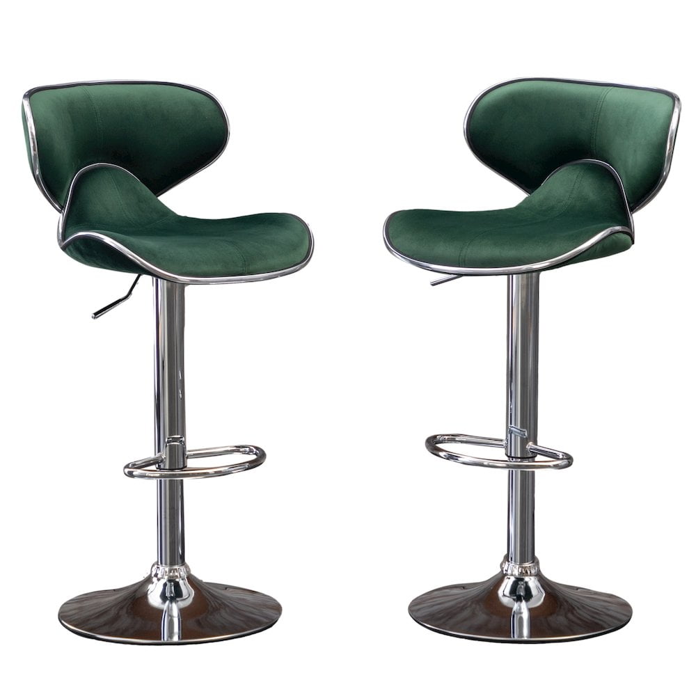 Masaccio Velvet Upholstered Adjustable Swivel Barstool(Set of 2) in Green