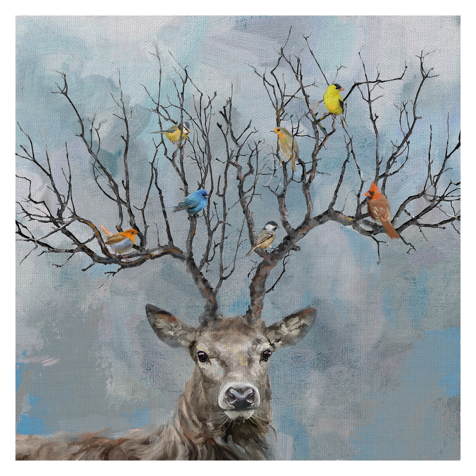 Masterpiece Art Gallery Nearest & Dearest Birds, Deer By Studio Arts Canvas Art Print 35" x 35"