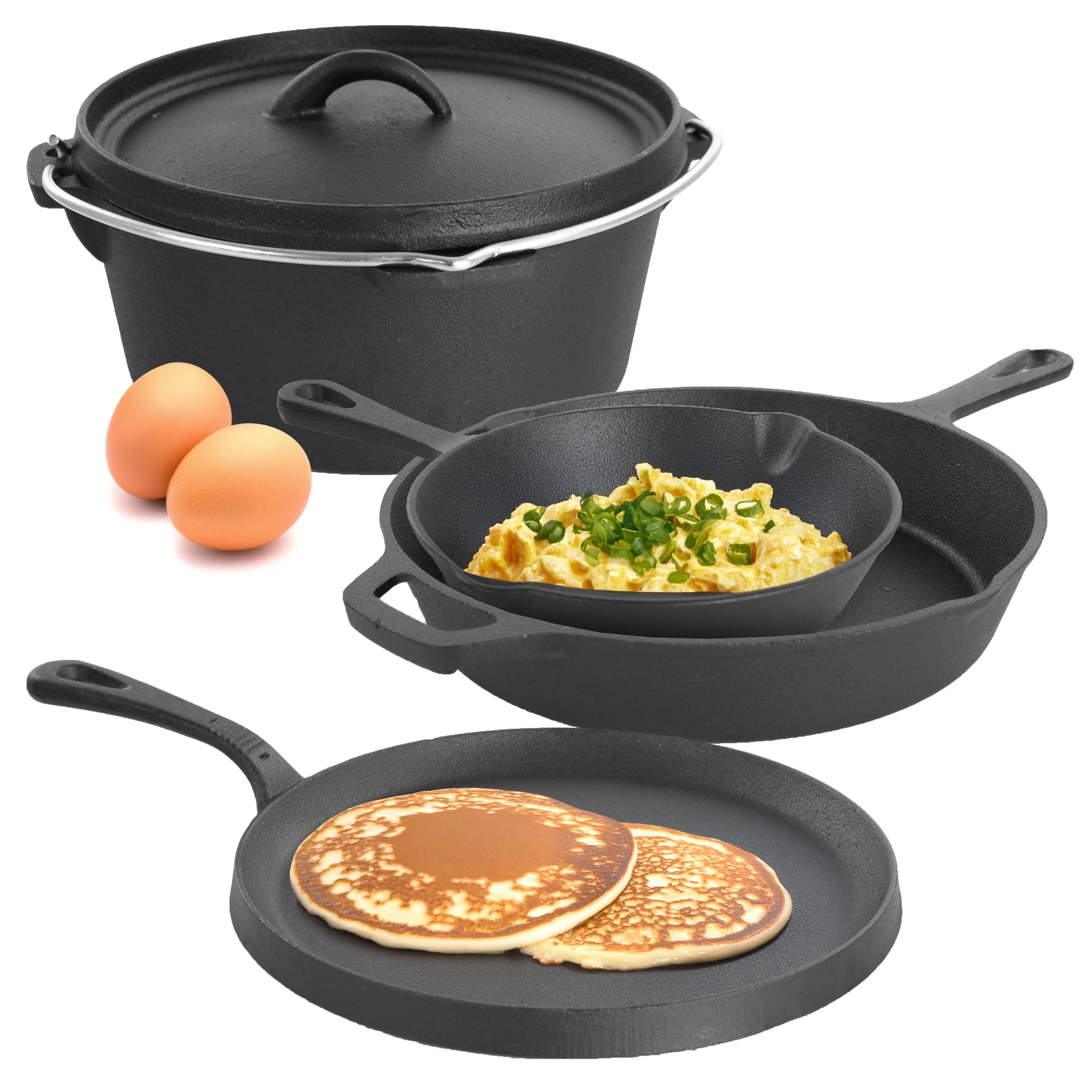 MegaChef Pre-Seasoned Cast Iron 5-Piece Kitchen Cookware Set, Pots and Pans