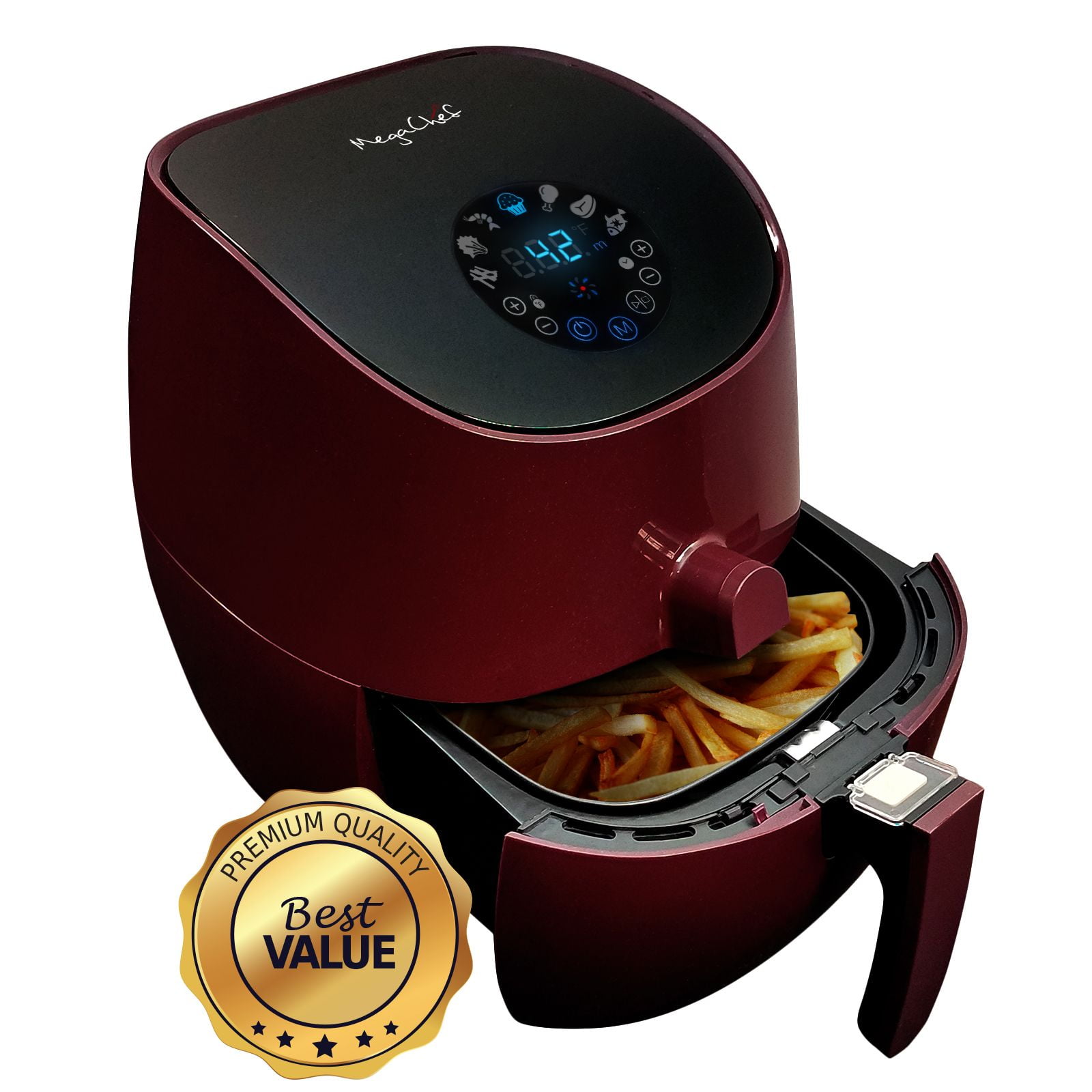 MegaChef 3.5 Quart Airfryer And Multicooker With 7 Pre-programmed Settings in Burgundy