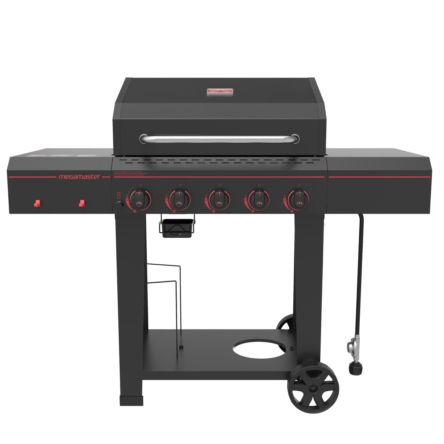 Megamaster 5-Burner Propane Gas Grill with Side Tables, Accessory Hooks, 50,000 BTUs, 656 SQ. In. Cooking Space, 2 Wheel Transport, Outdoor Kitchen Grill for BBQs, Backyards, and More - 720-0982