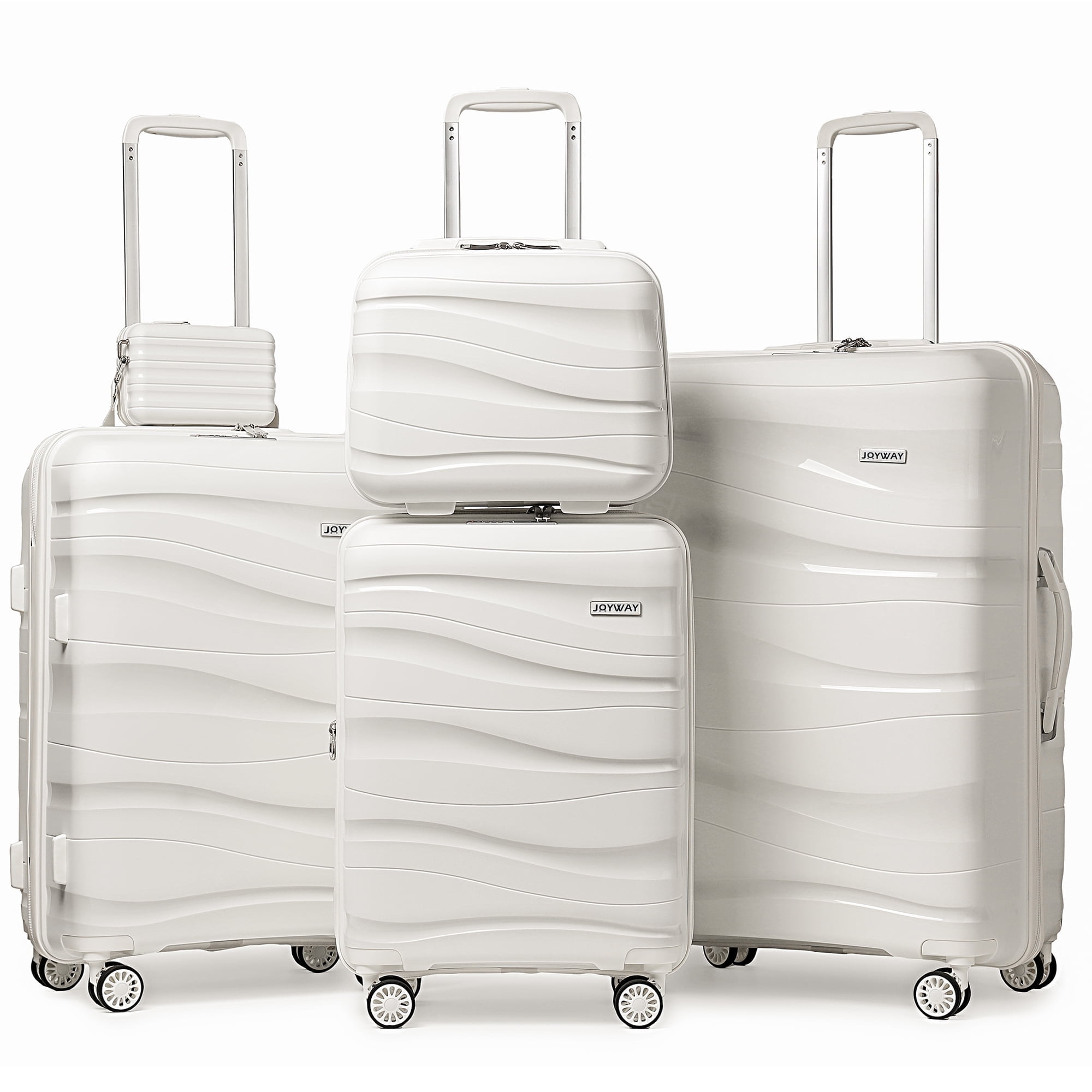 Joyway 5-Piece Luggage Set PP Hardshell Spinner Suitcase with TSA Lock - (Expandable Carry-On 20 Inch) (24 Inch 28 Inch) for School, Travel, Weekend -White
