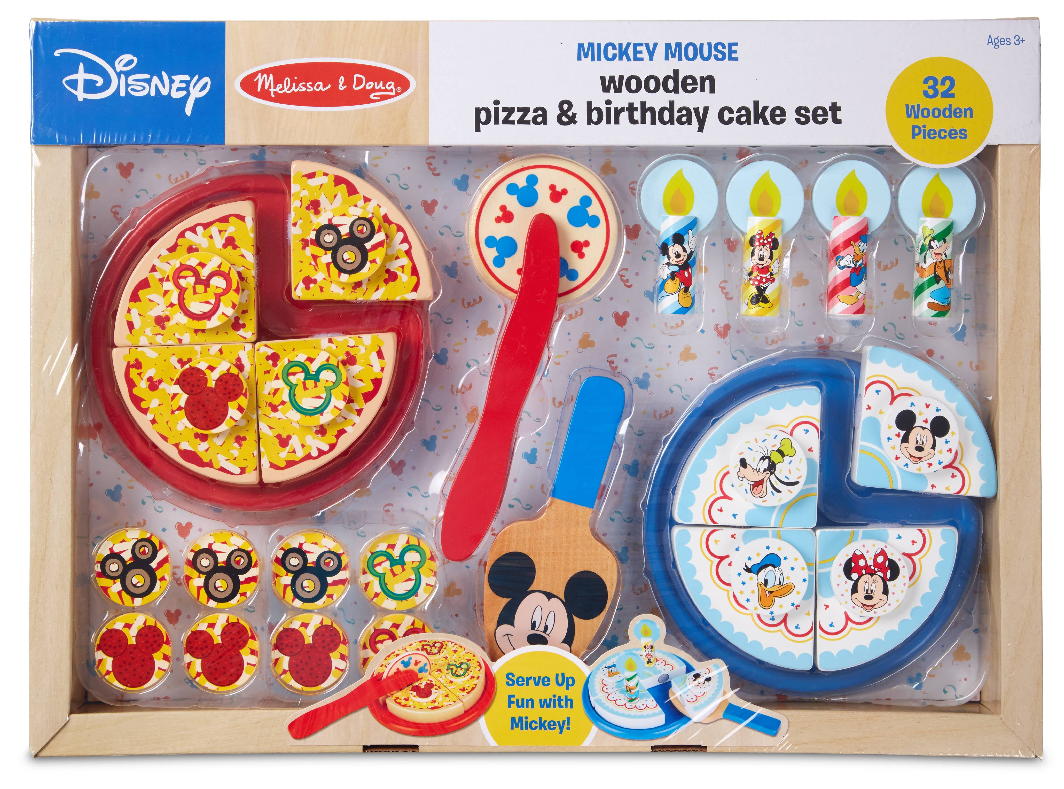 Melissa & Doug Disney Mickey Mouse Wooden Pizza and Birthday Cake Set (32 Pieces, Play Food, Great Gift for Girls and Boys - Best for 3, 4, 5 Year Olds and Up)