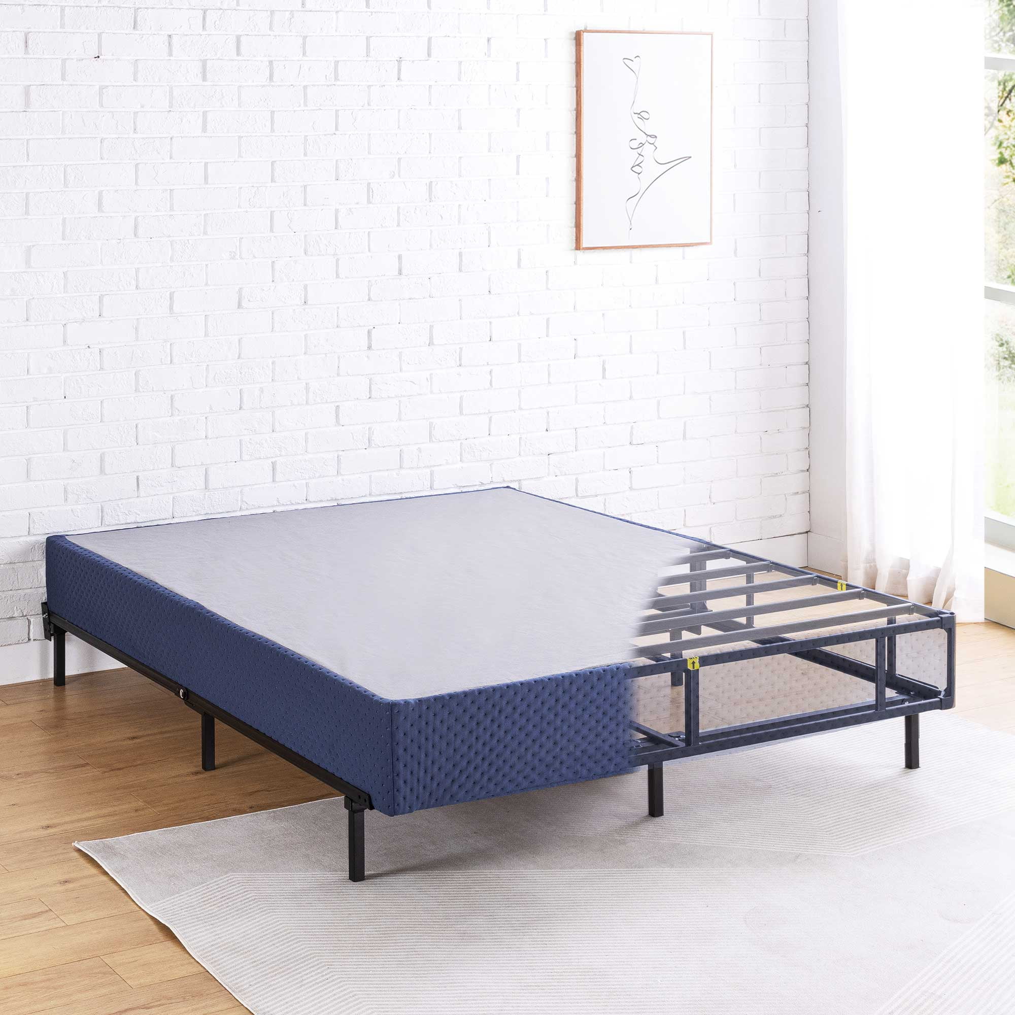 Mellow 9" Box Spring, Heavy Duty Steel, Easy Assembly, Navy, Queen