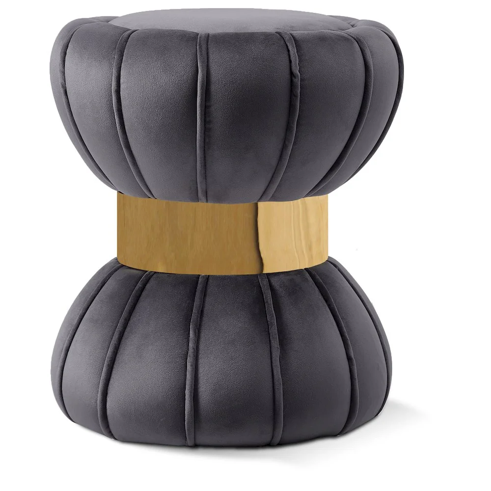 Meridian Furniture Vino Contemporary Velvet Ottoman/Stool in Gray