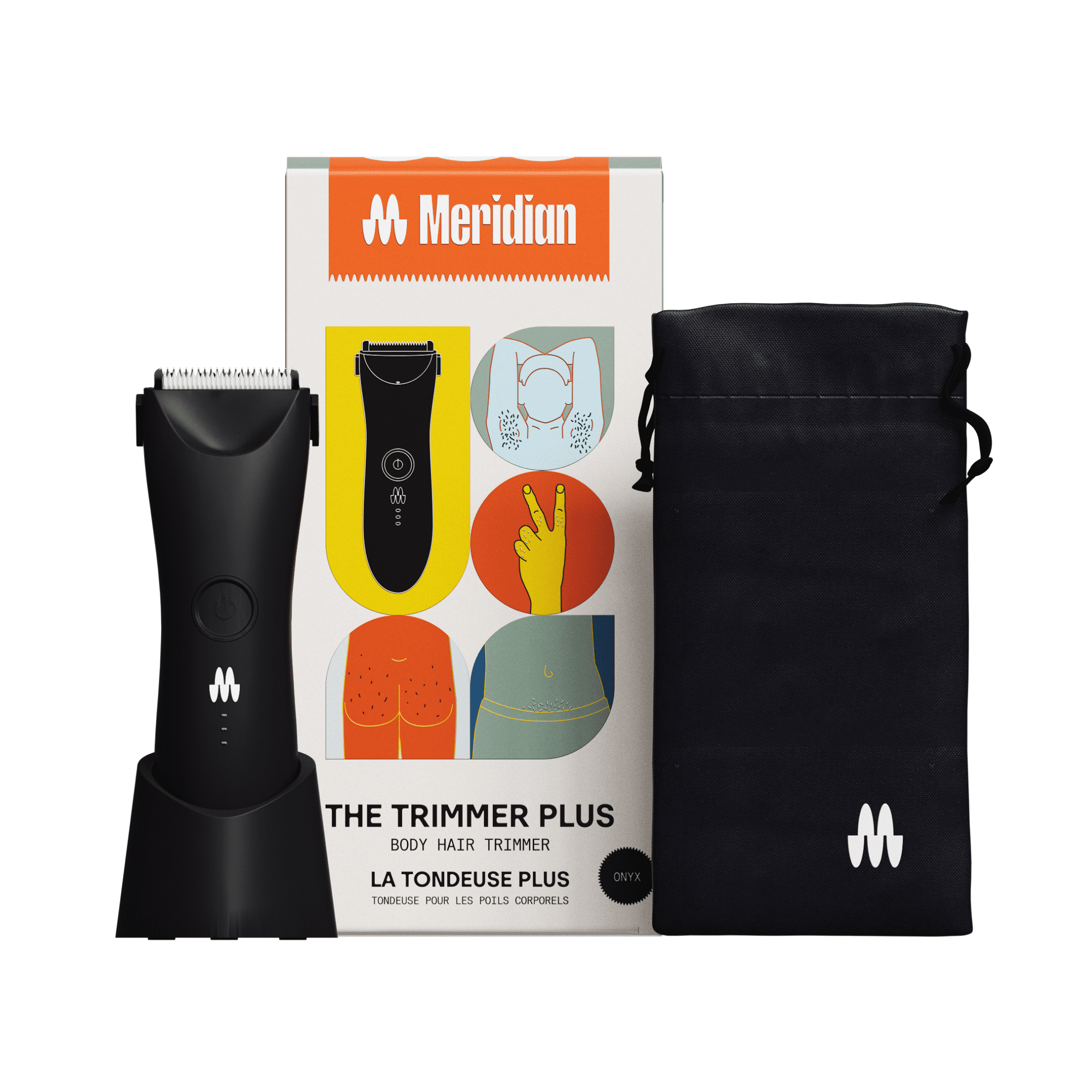 Meridian Trimmer Plus: Unisex Body Hair Painless Trimmer, with Bonus Pouch, Onyx (Black), 4.1oz