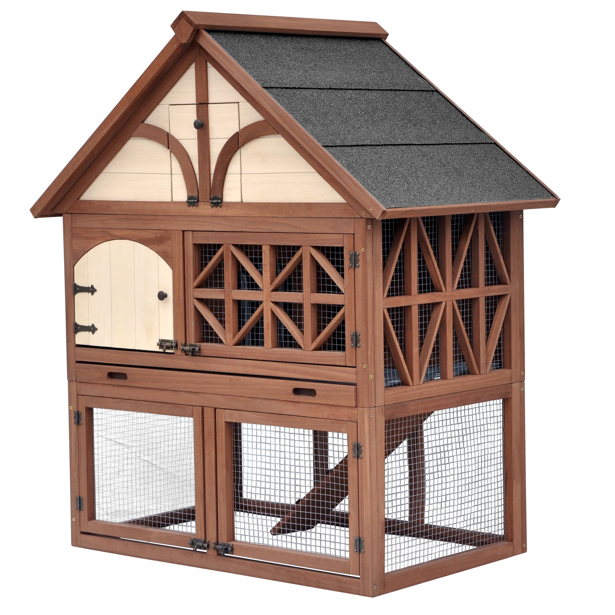 Contemporary Home Living 45" Brown and Gray Unique Durable Tudor Rabbit Hutch