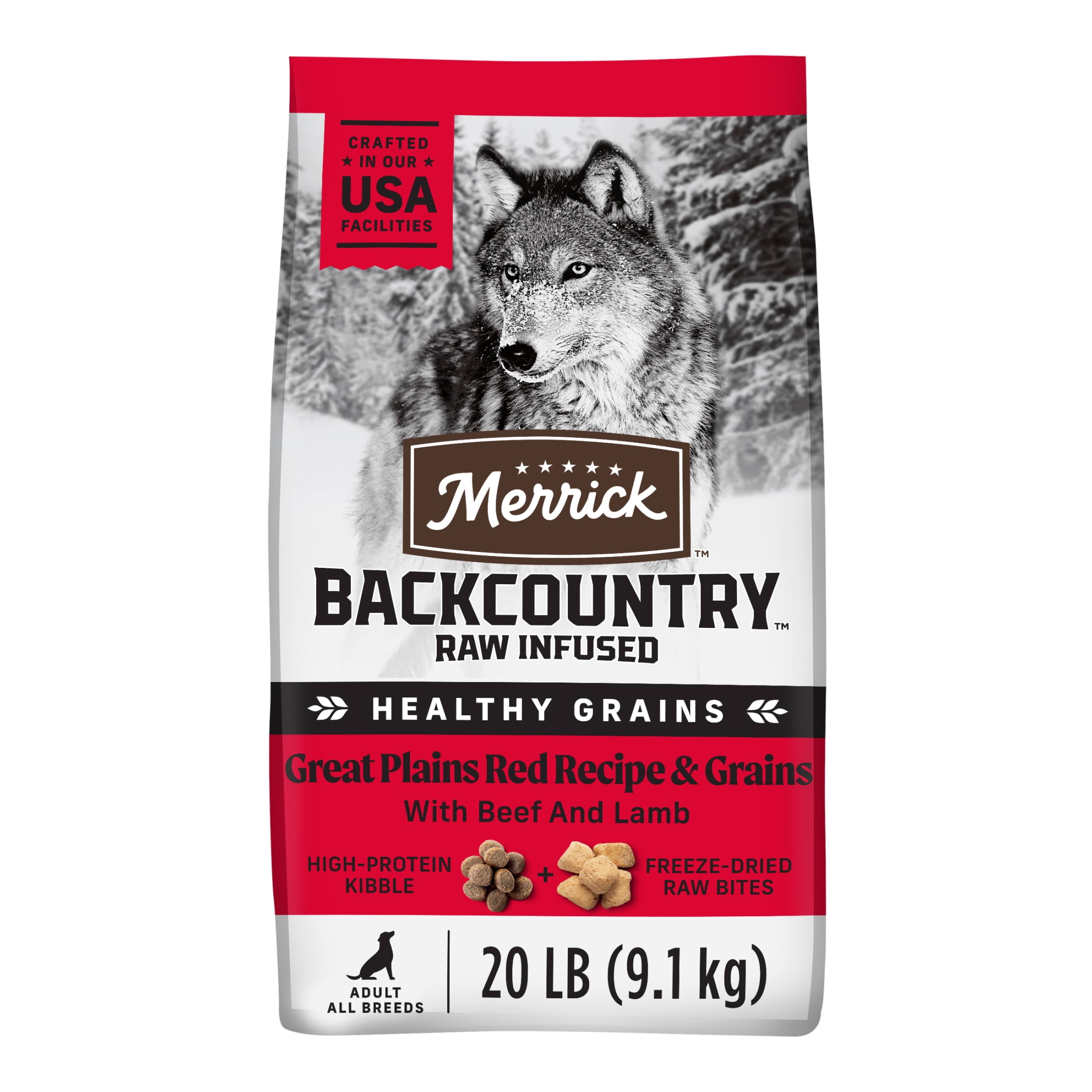 Merrick Backcountry Healthy Grains Kibble With Freeze Dried Raw Pieces, Great Plains Red Meat Recipe Dog Food, 20.0 lb. Bag
