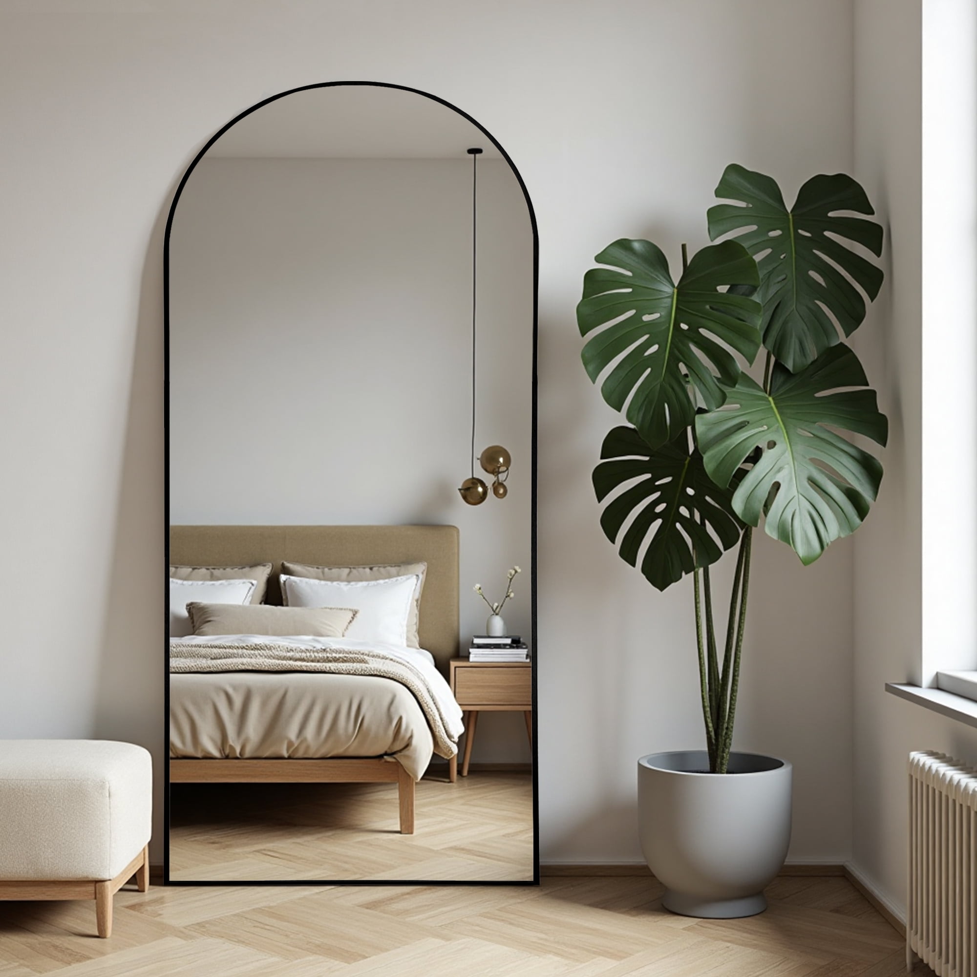 MAYEERTY 71"x32" Arched Full Length Mirror, Body Dressing Floor Mirror, Aluminium Alloy, Black