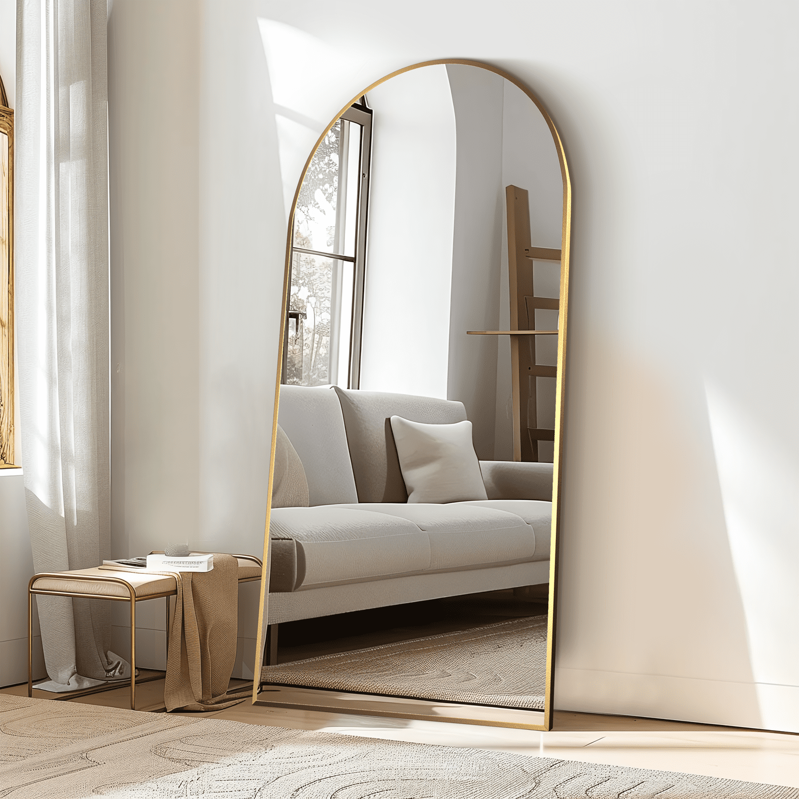 MAYEERTY 75" x 36" Gold Modern Arched Full Length Floor Mirror