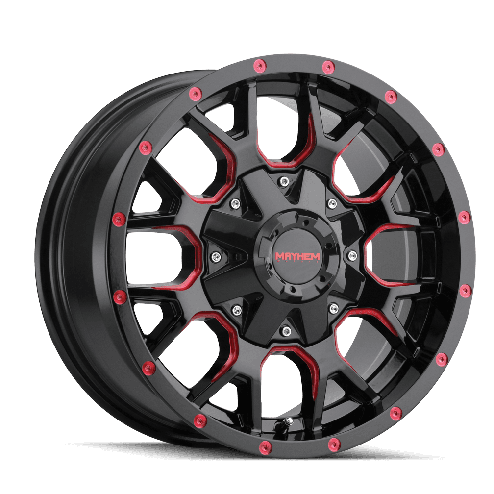 MAYHEM WARRIOR-8015 17X9 5X127/5X139.7 18ET 87CB BLACK W/PRISM RED