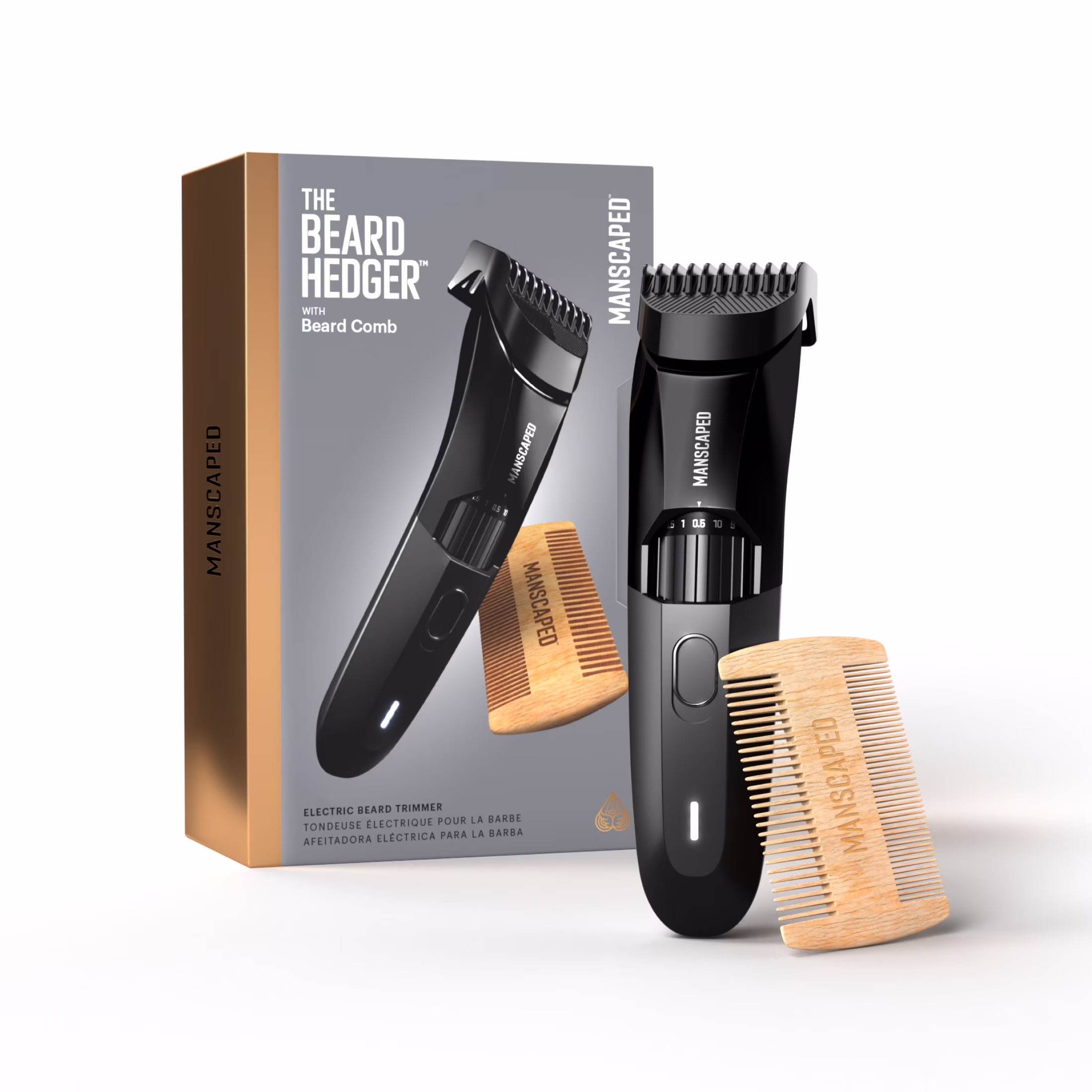 MANSCAPED® The Beard Hedger® Men's Cordless Electric Beard, Mustache, and Stubble Trimmer with Wooden Beard Comb