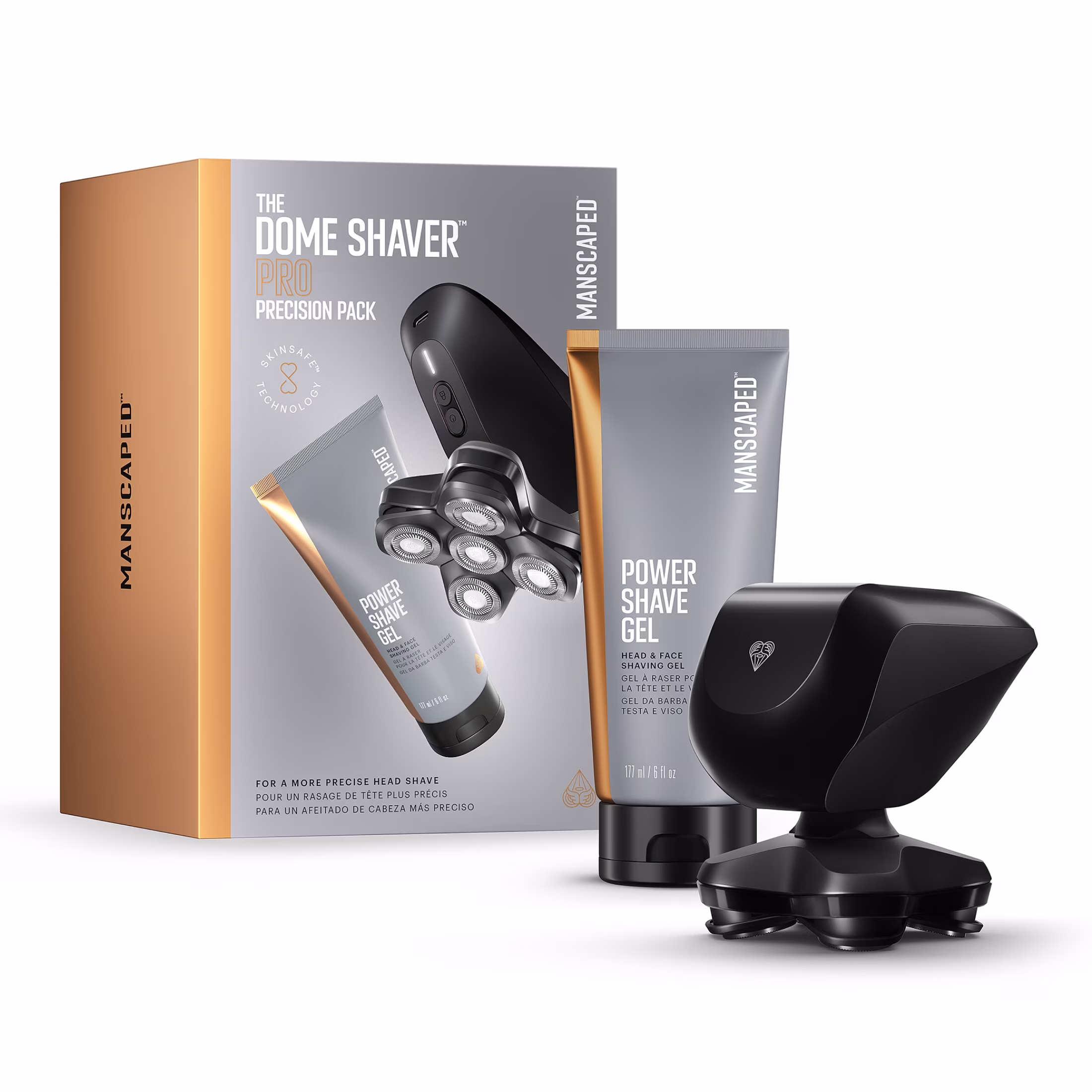 MANSCAPED® The Dome Shaver™ Pro Precision Pack, Men's Electric Head Shaver, Wet/Dry Cordless Bald Trimmer with Power Shave Gel