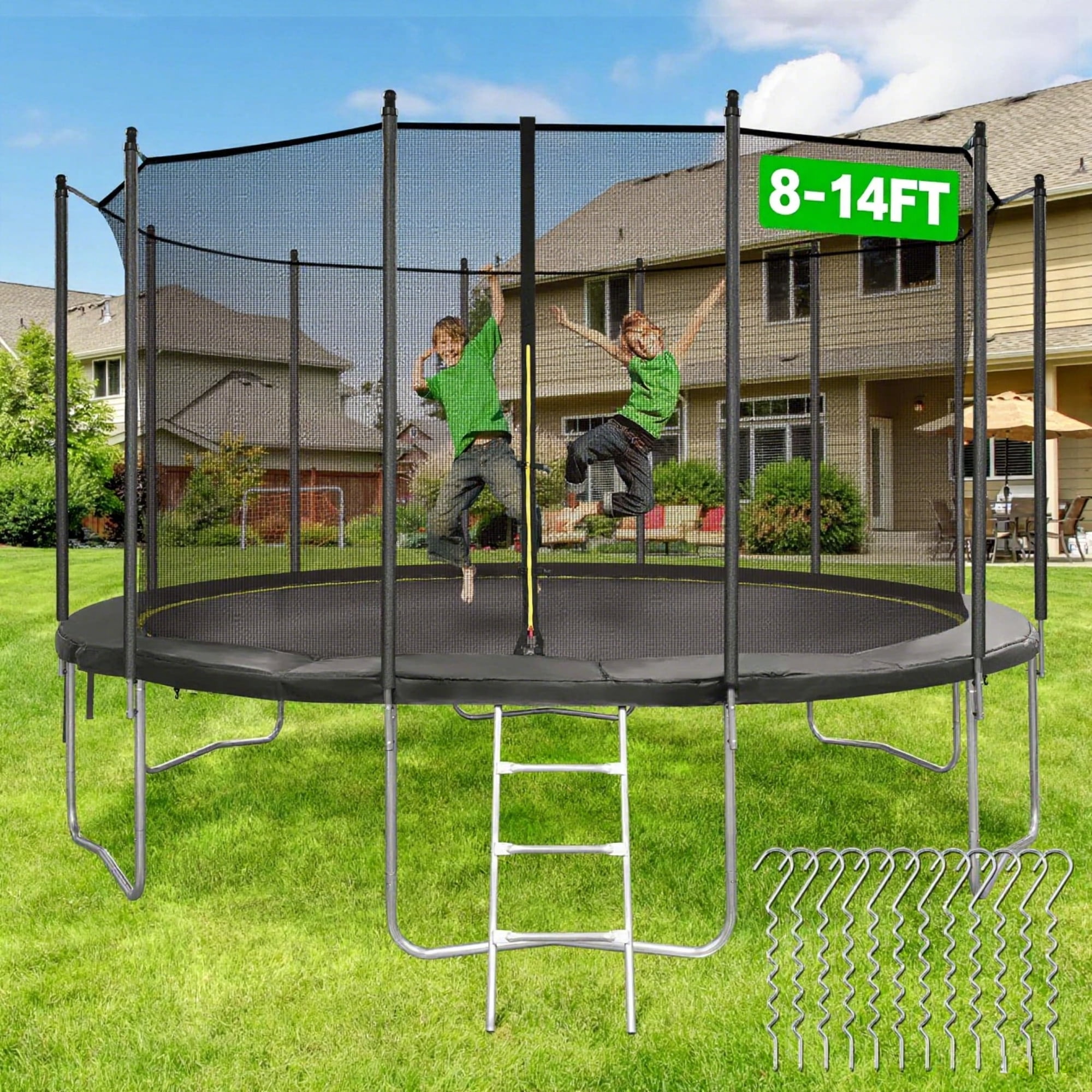 MARNUR 10FT Trampoline for Kids Outdoor Fitness Trampoline with Enclosure Net, Spring Cover, Ladder, Wind Stakes,330lbs Weight Capacity
