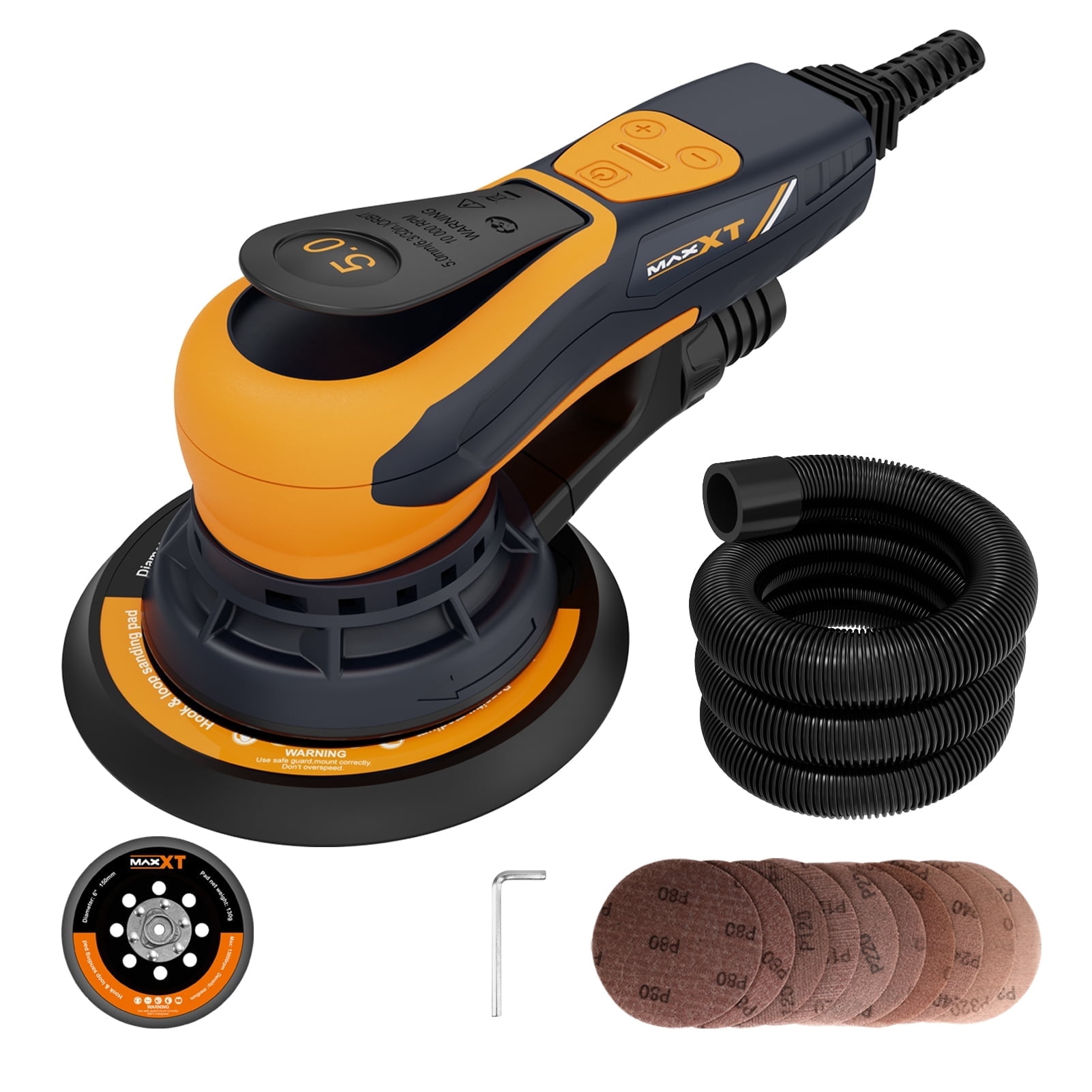 MAXXT Electric Palm Random Orbital Sander with Brushless Motor, 5&6Inch Sanding Pads, Central Vacuum, Sanders for Woodworking